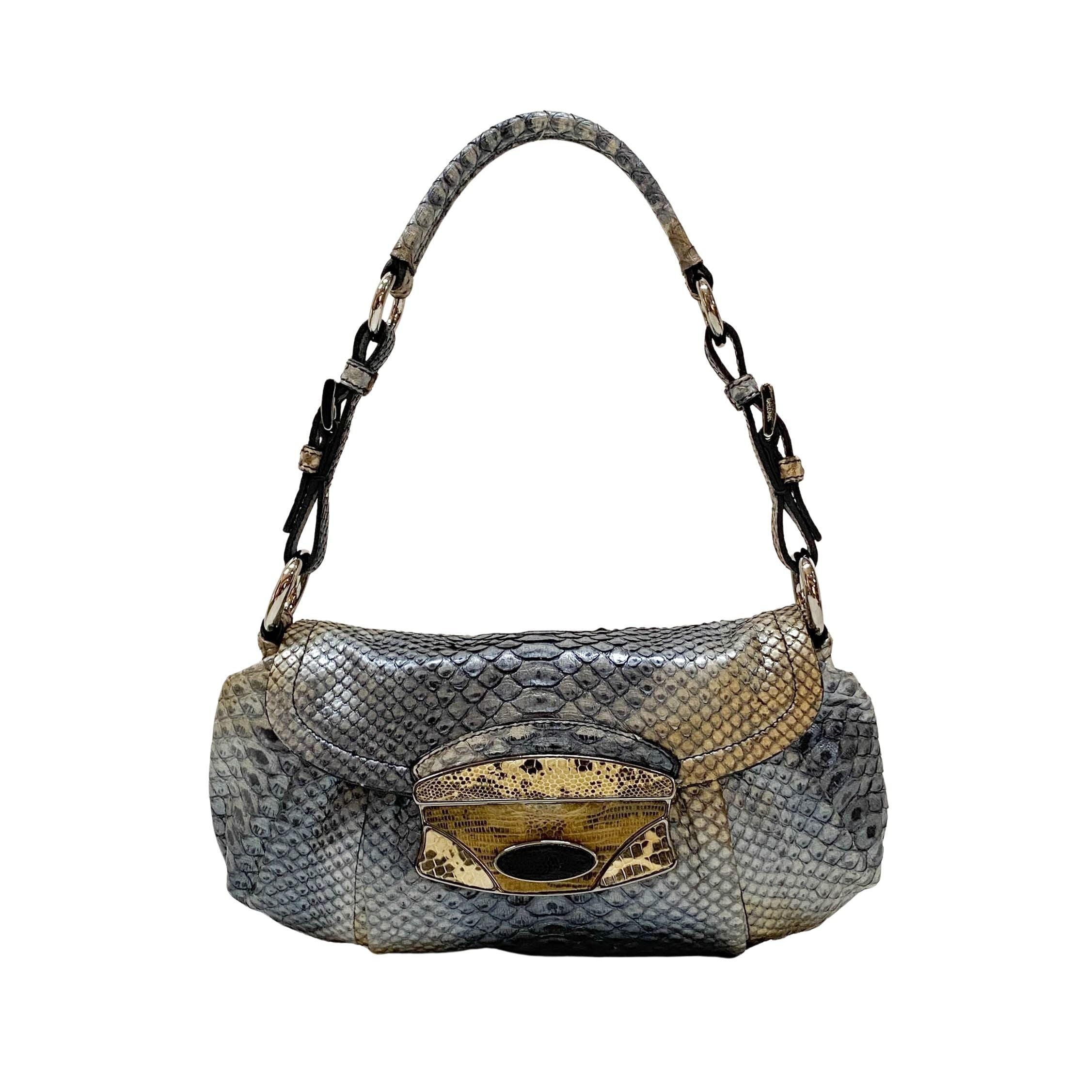 Grey Embossed Lizard Leather Shoulder Bag