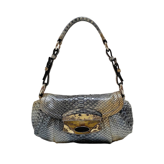 Grey Embossed Lizard Leather Shoulder Bag