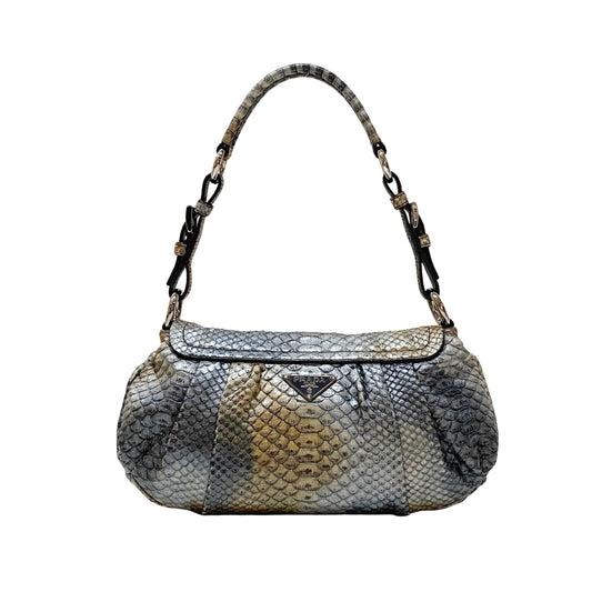 Grey Embossed Lizard Leather Shoulder Bag