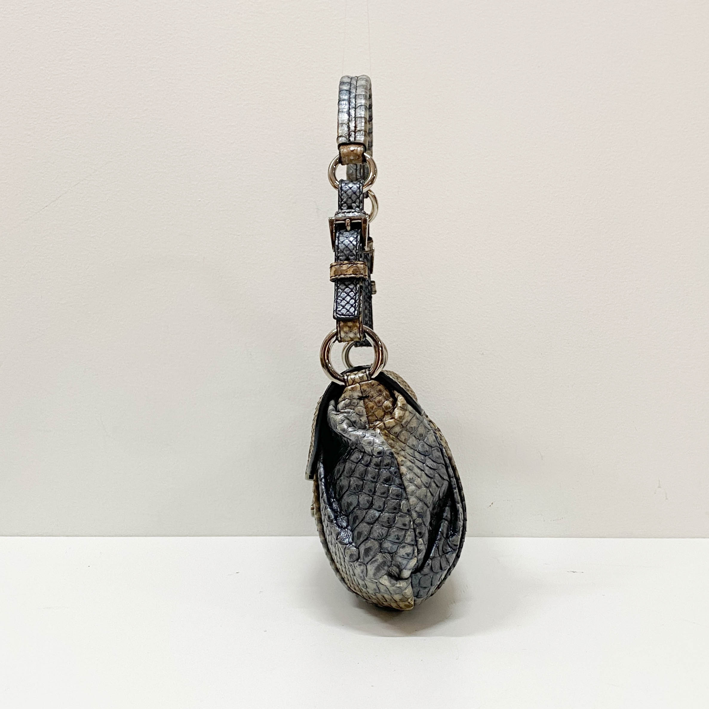 Grey Embossed Lizard Leather Shoulder Bag