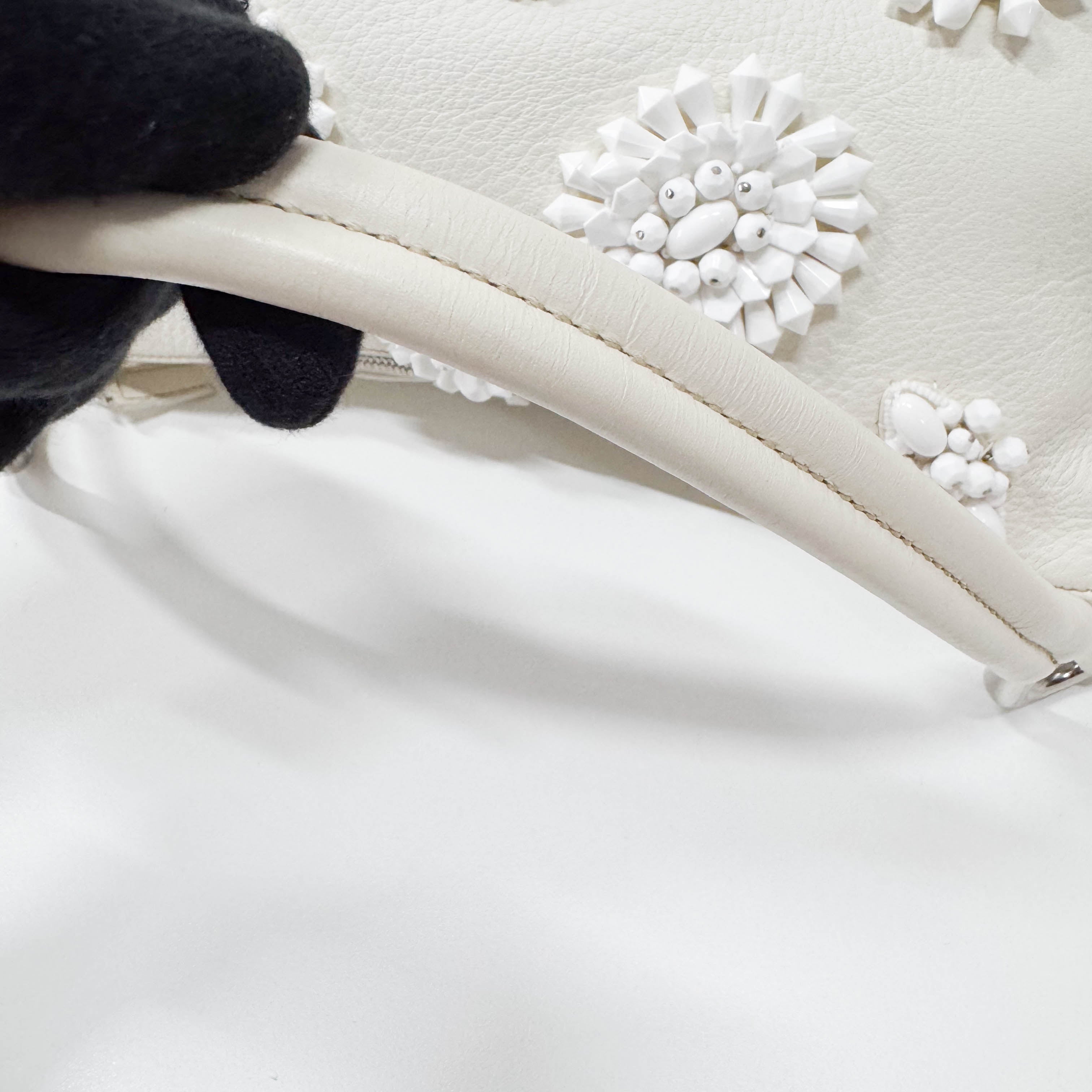 White Leather Embroidered Shoulder Bag