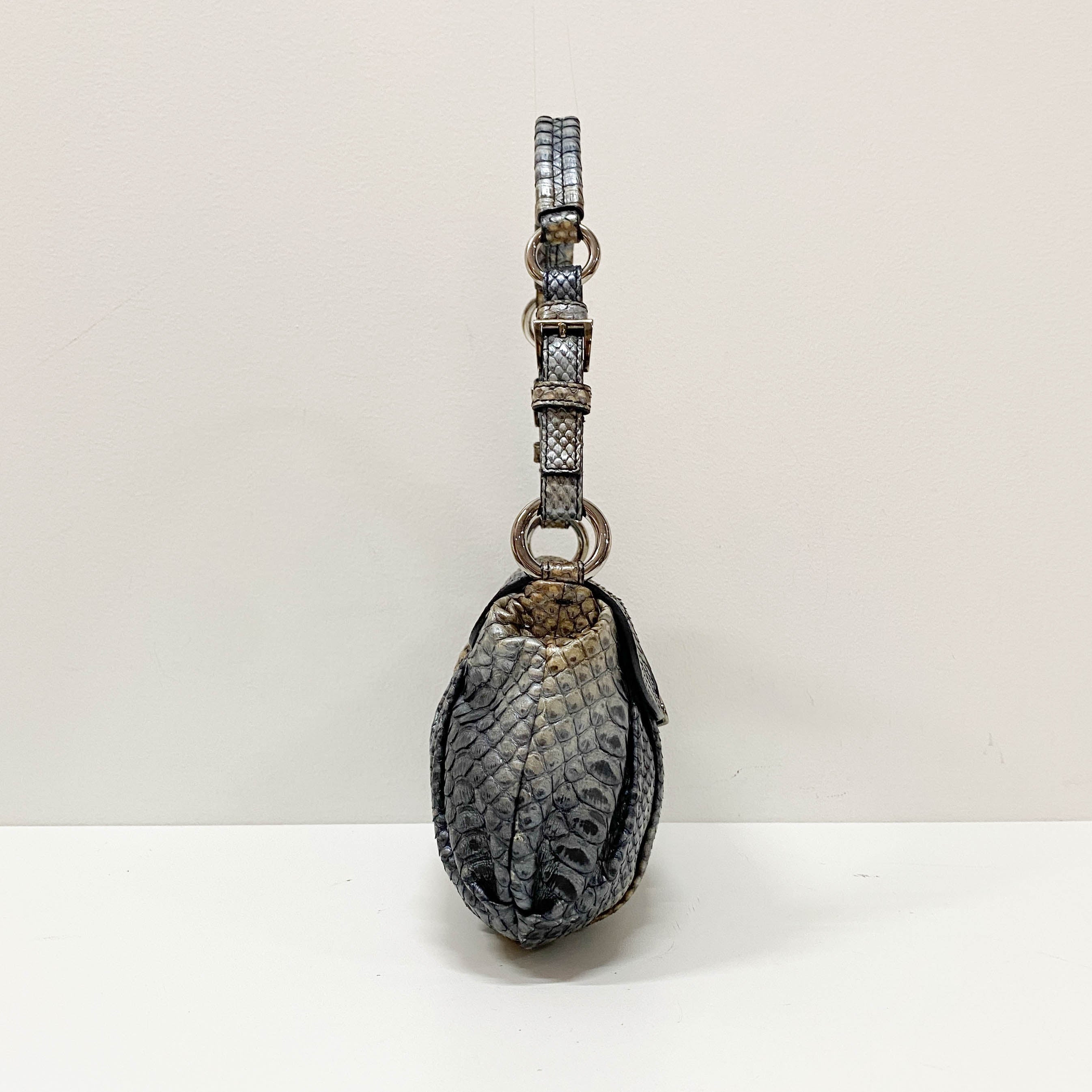 Grey Embossed Lizard Leather Shoulder Bag