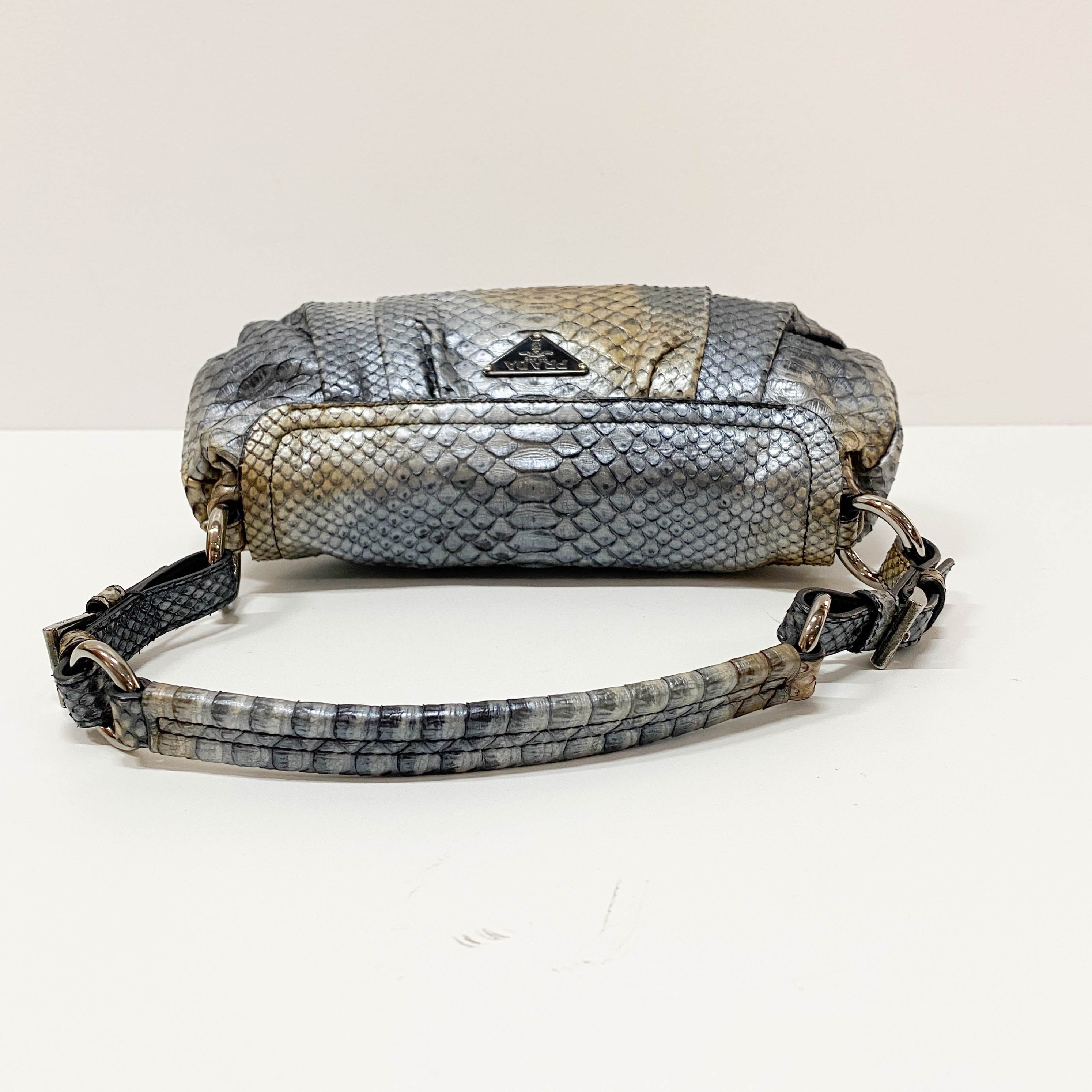 Grey Embossed Lizard Leather Shoulder Bag
