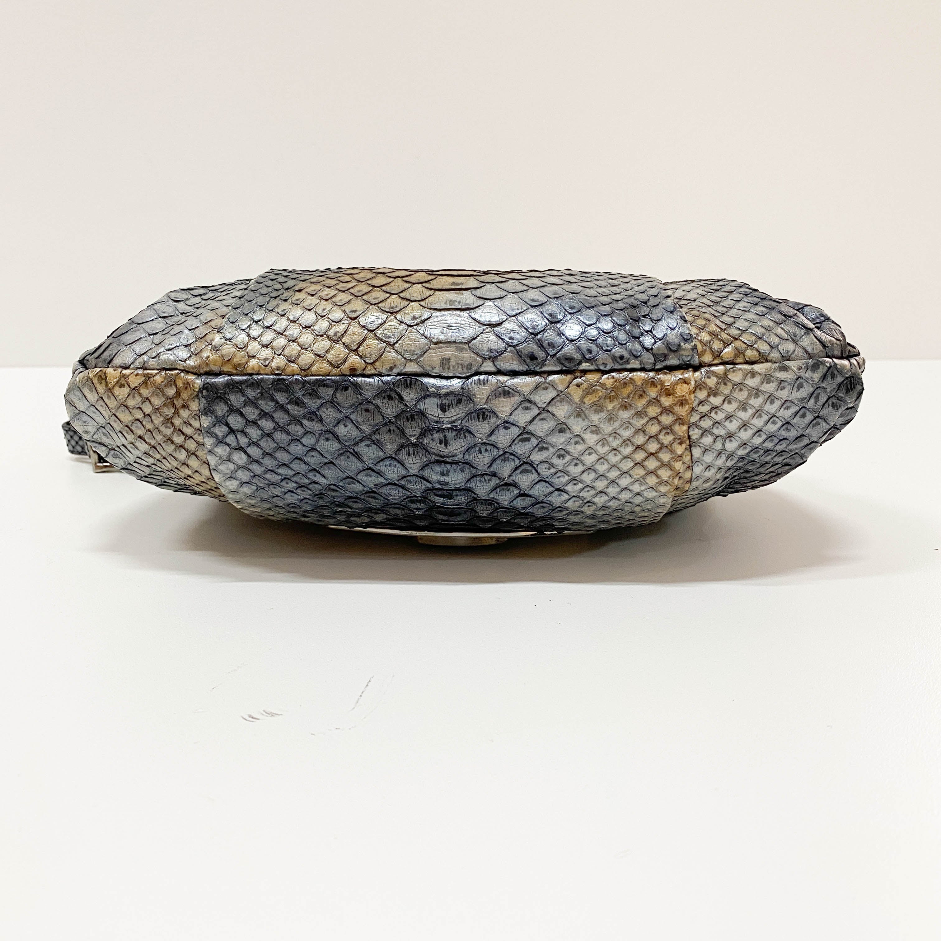 Grey Embossed Lizard Leather Shoulder Bag