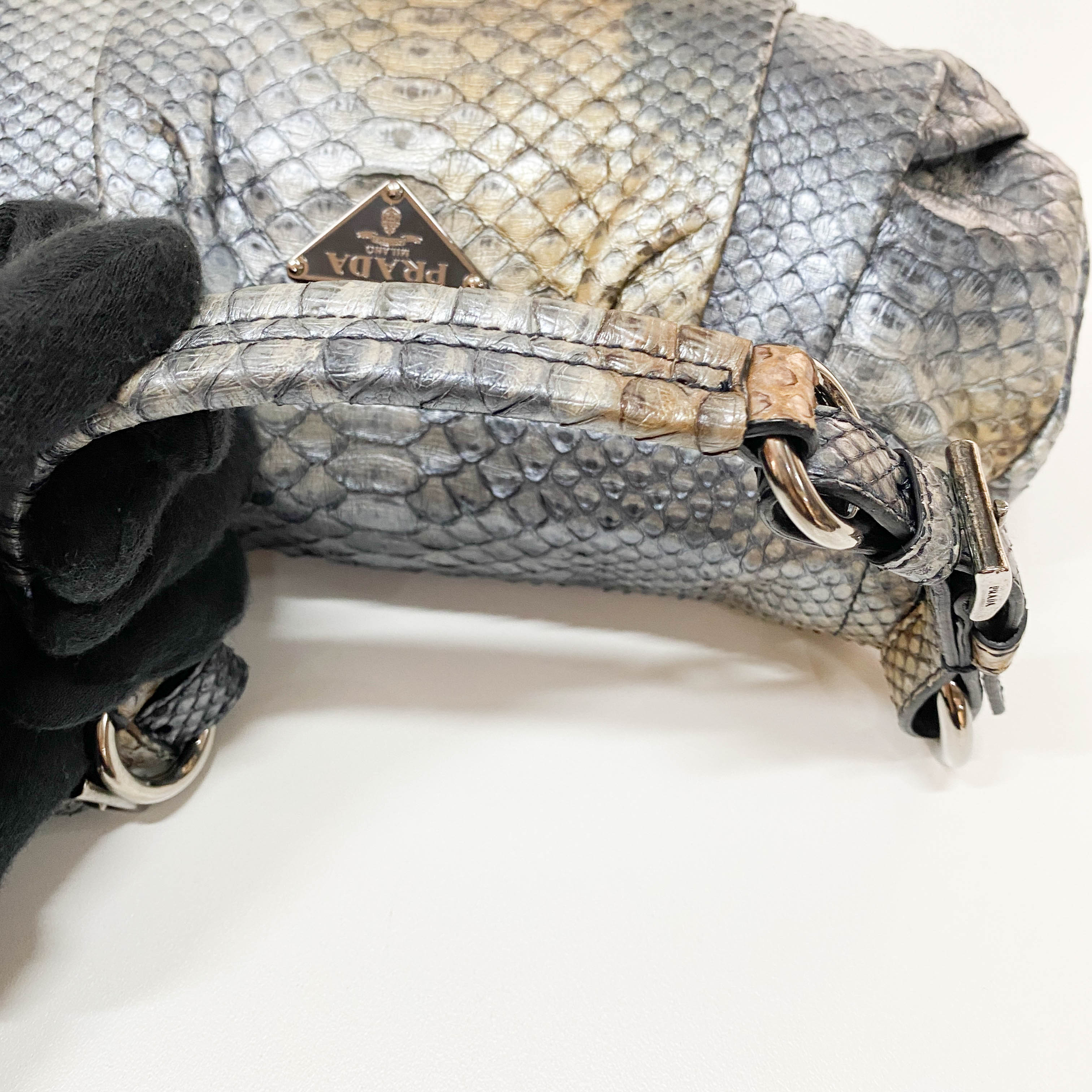 Grey Embossed Lizard Leather Shoulder Bag