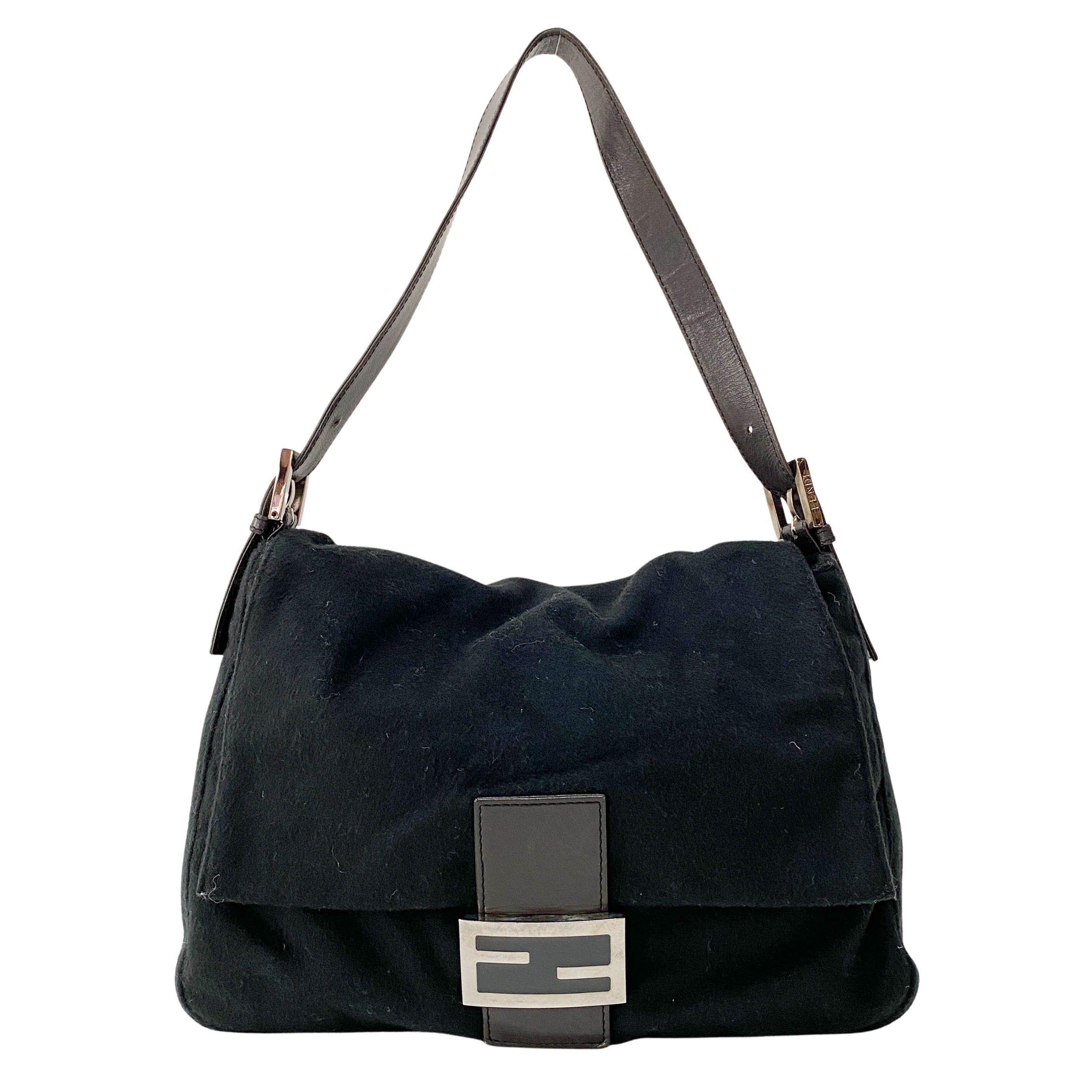 Mamma Baguette Black Wool Shoulder Bag