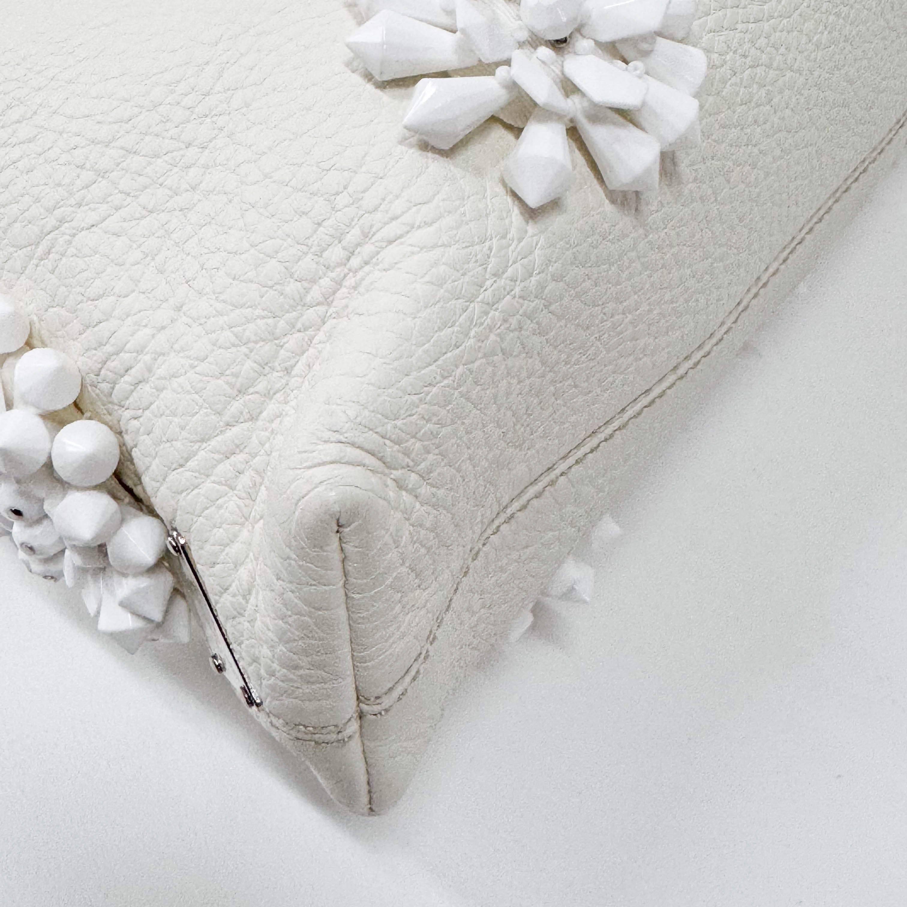 White Leather Embroidered Shoulder Bag