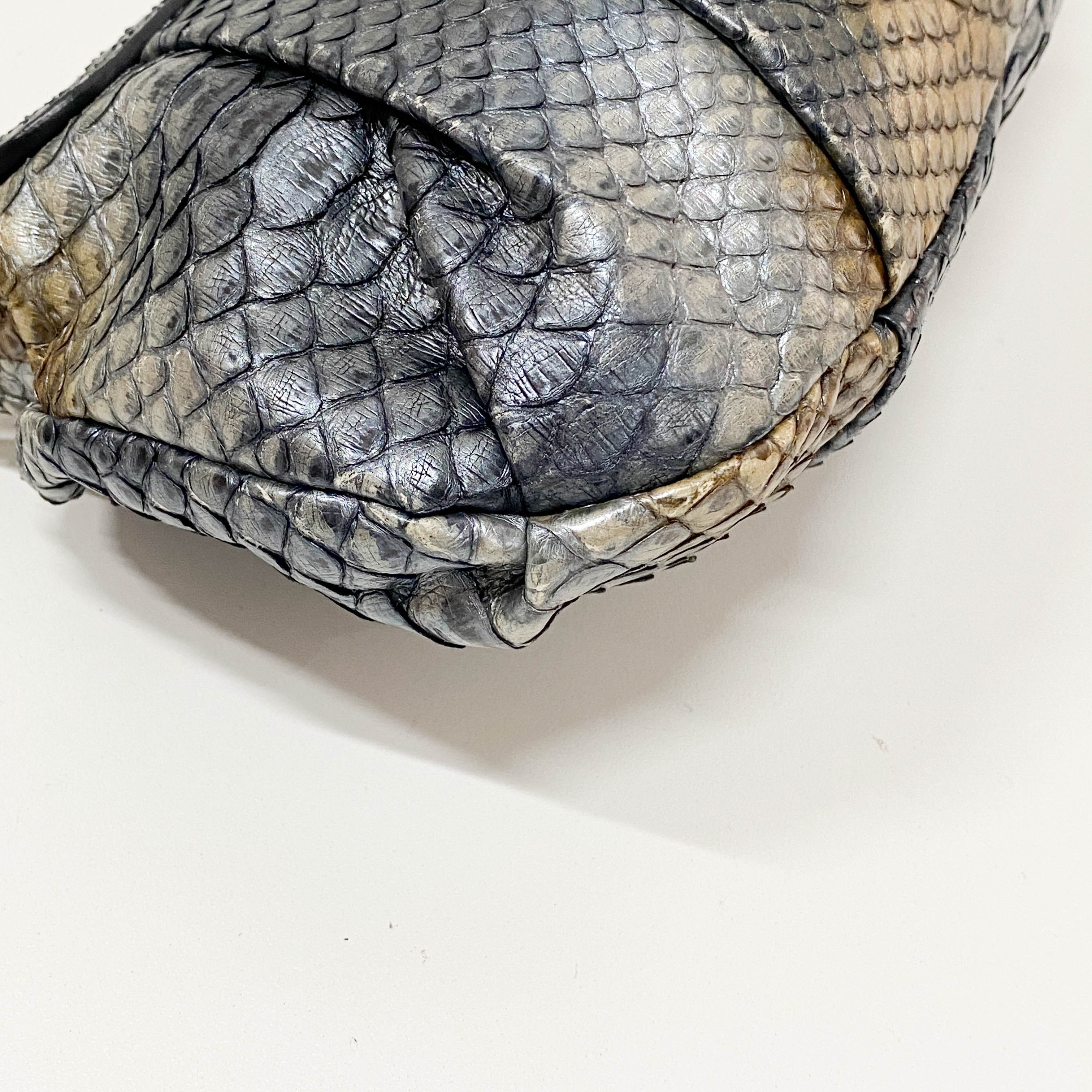 Grey Embossed Lizard Leather Shoulder Bag