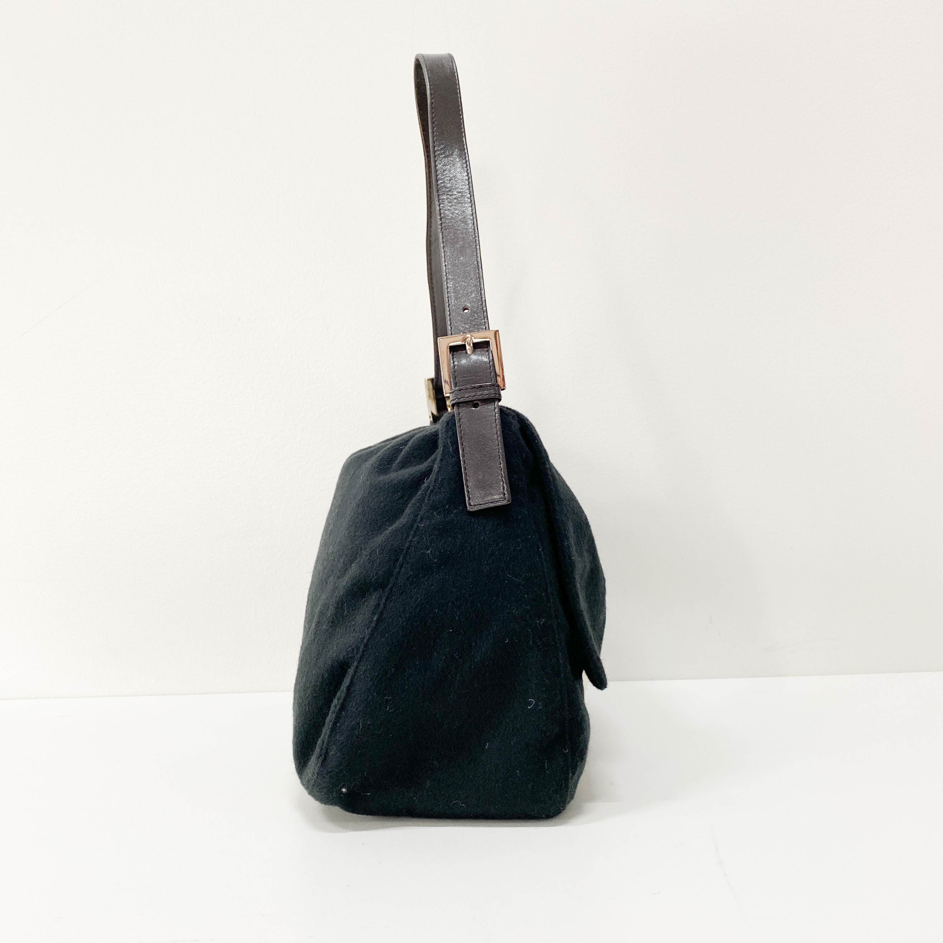 Mamma Baguette Black Wool Shoulder Bag