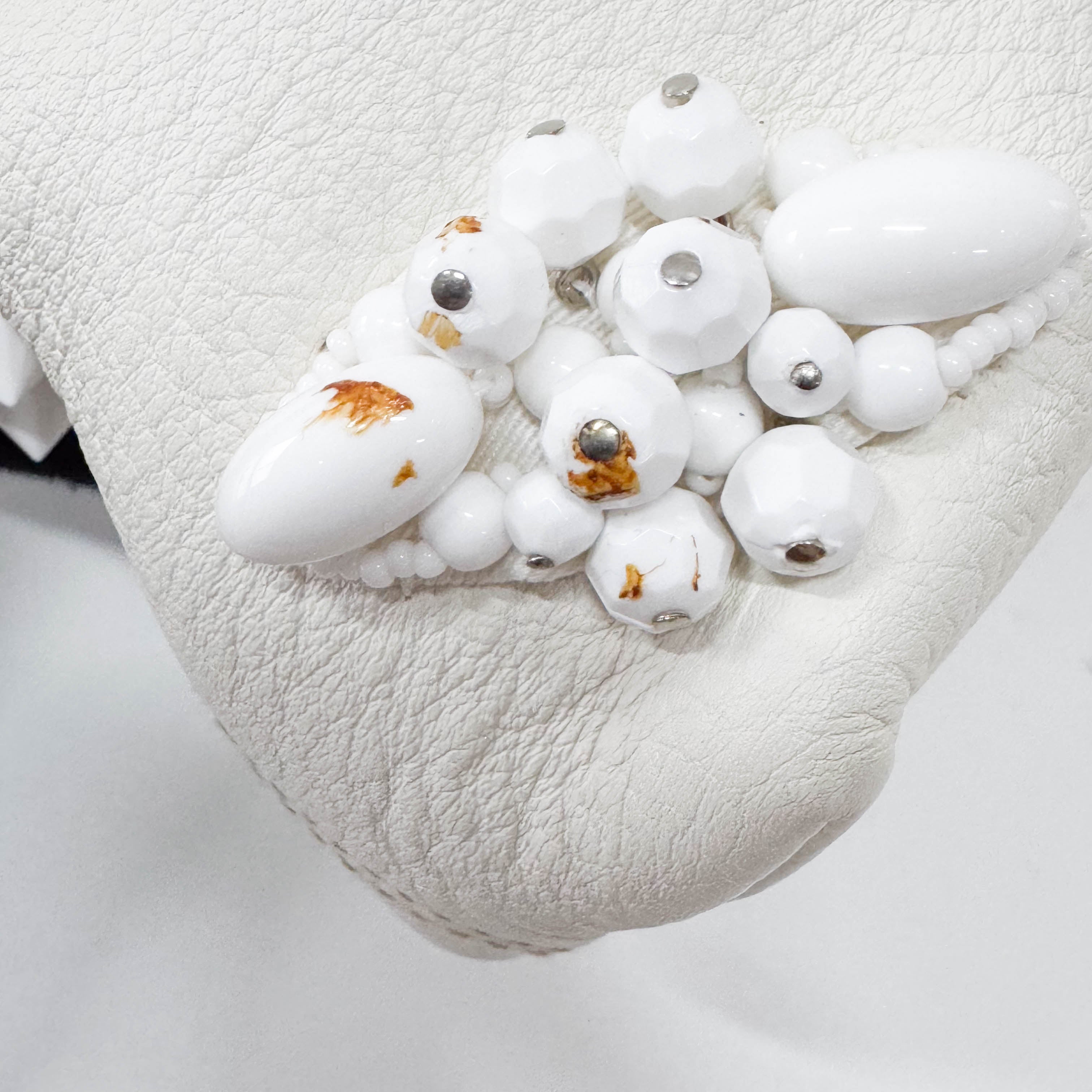 White Leather Embroidered Shoulder Bag