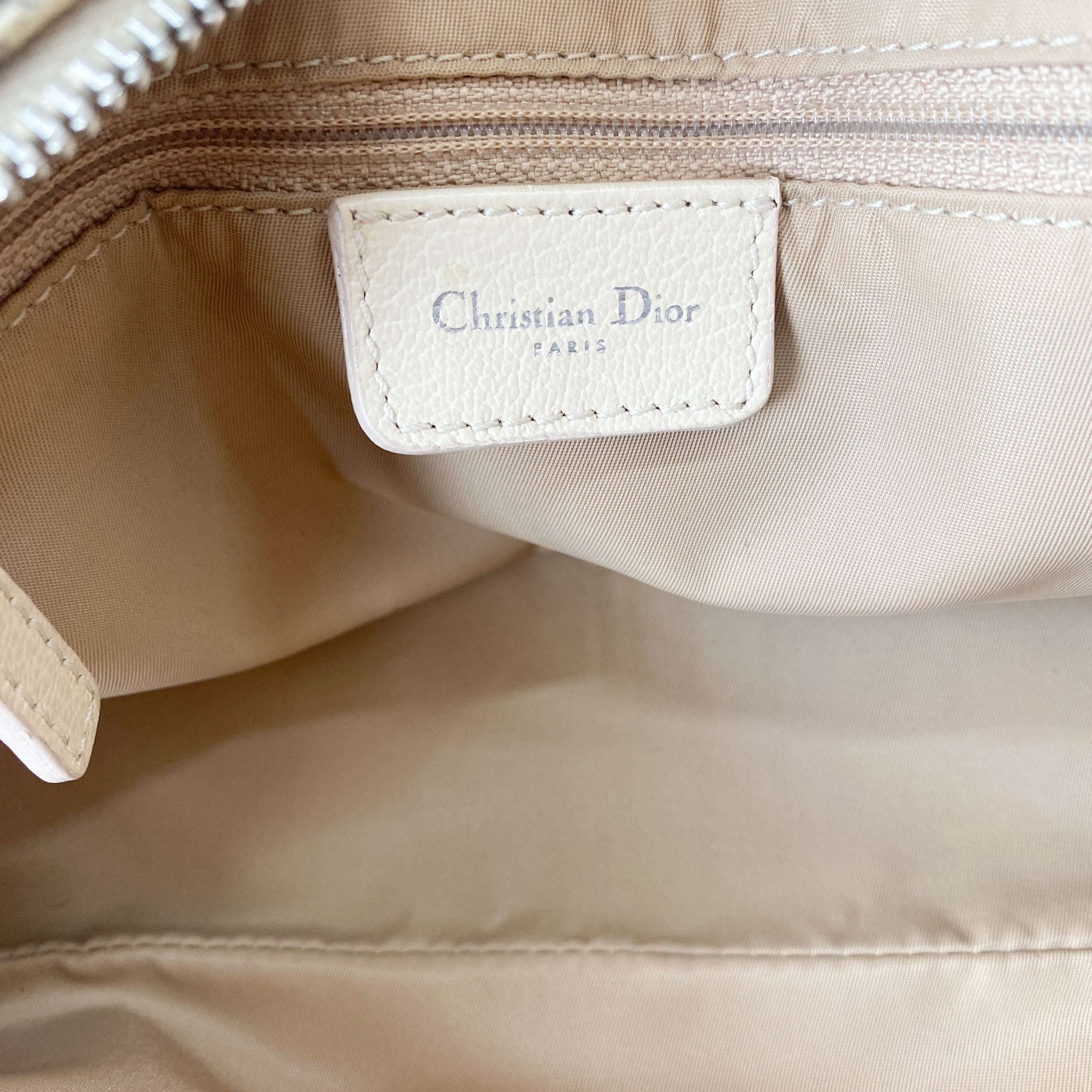 Vintage Beige Leather Embroidered Shoulder Bag