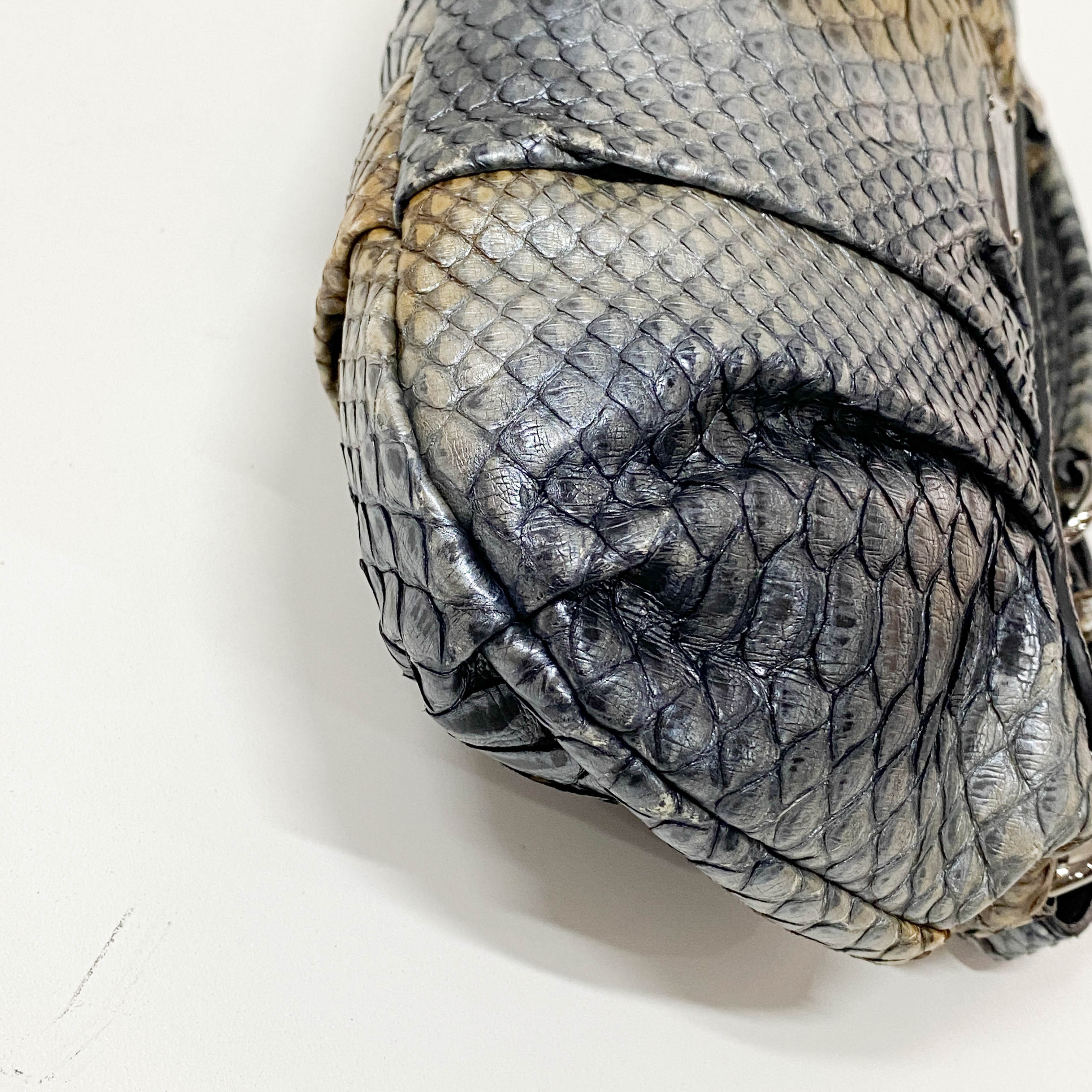Grey Embossed Lizard Leather Shoulder Bag
