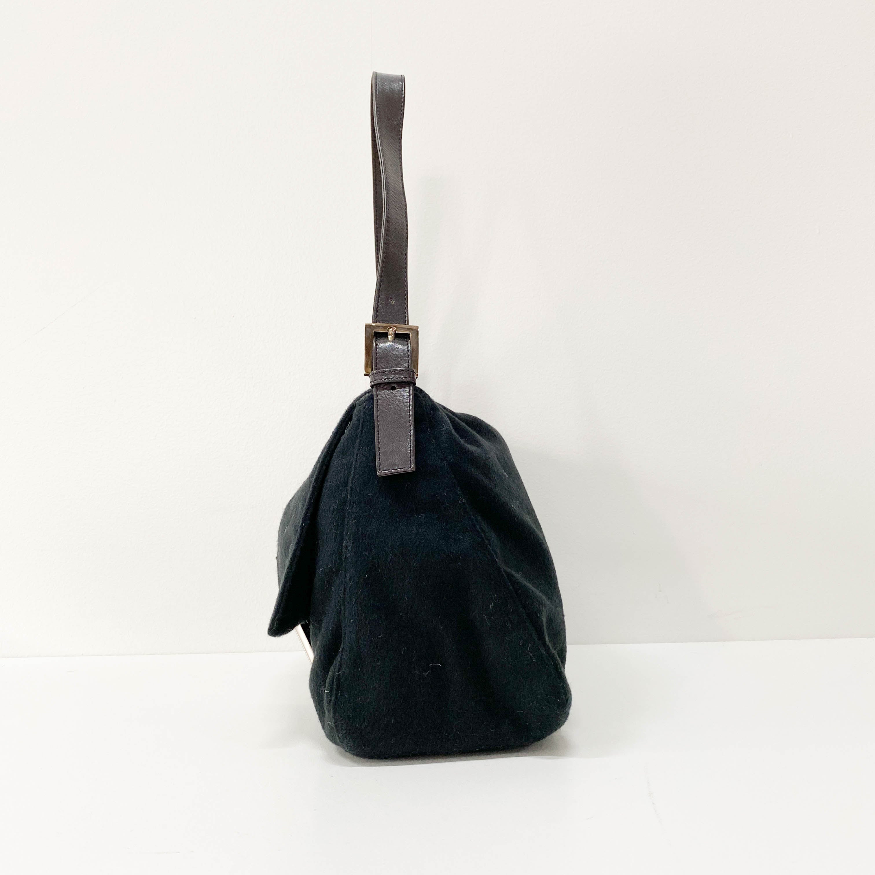 Mamma Baguette Black Wool Shoulder Bag