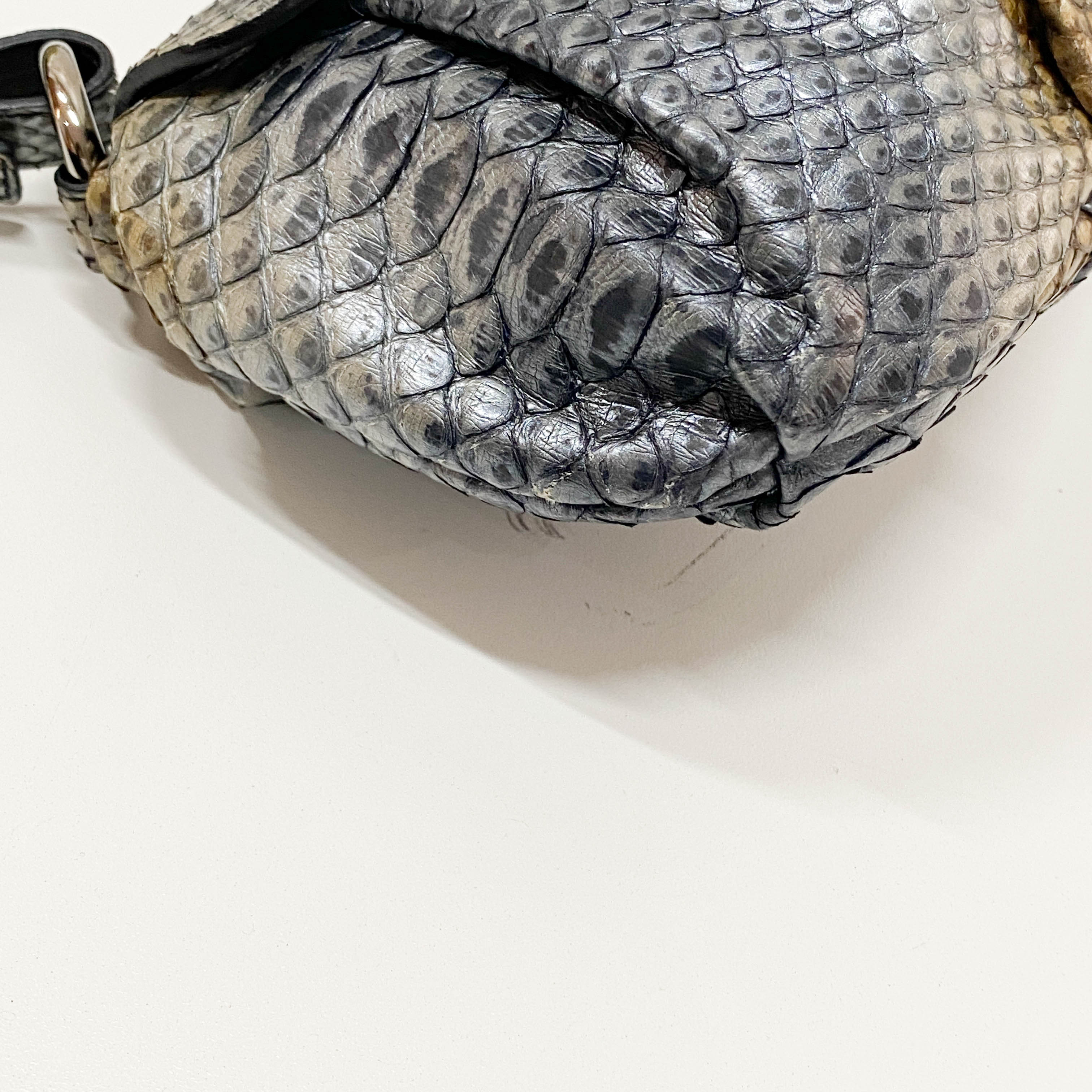 Grey Embossed Lizard Leather Shoulder Bag