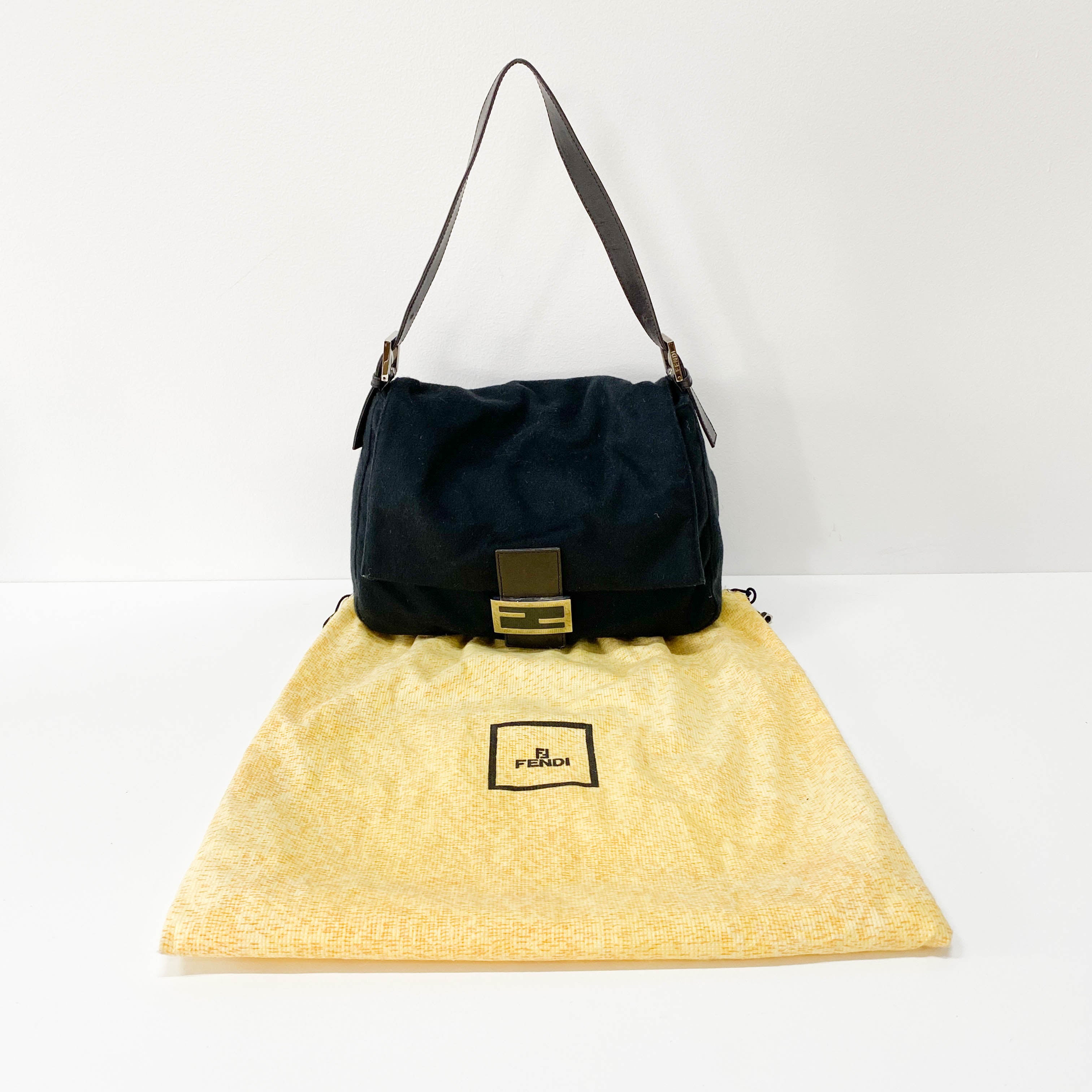 Mamma Baguette Black Wool Shoulder Bag