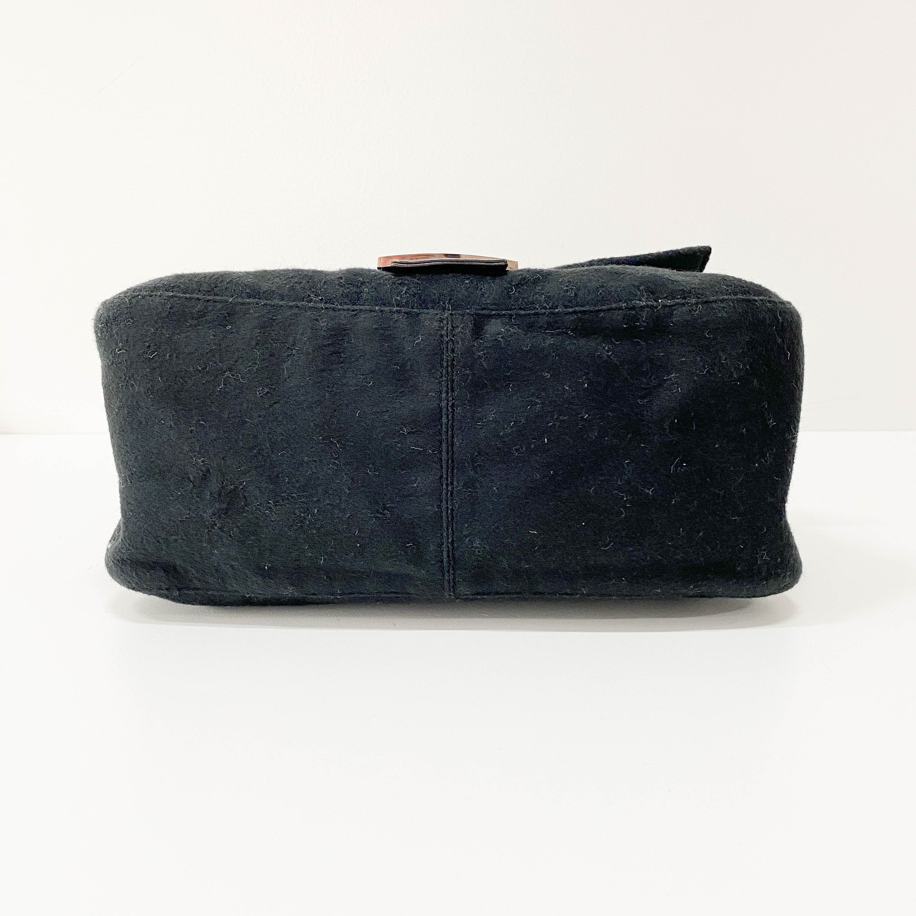 Mamma Baguette Black Wool Shoulder Bag