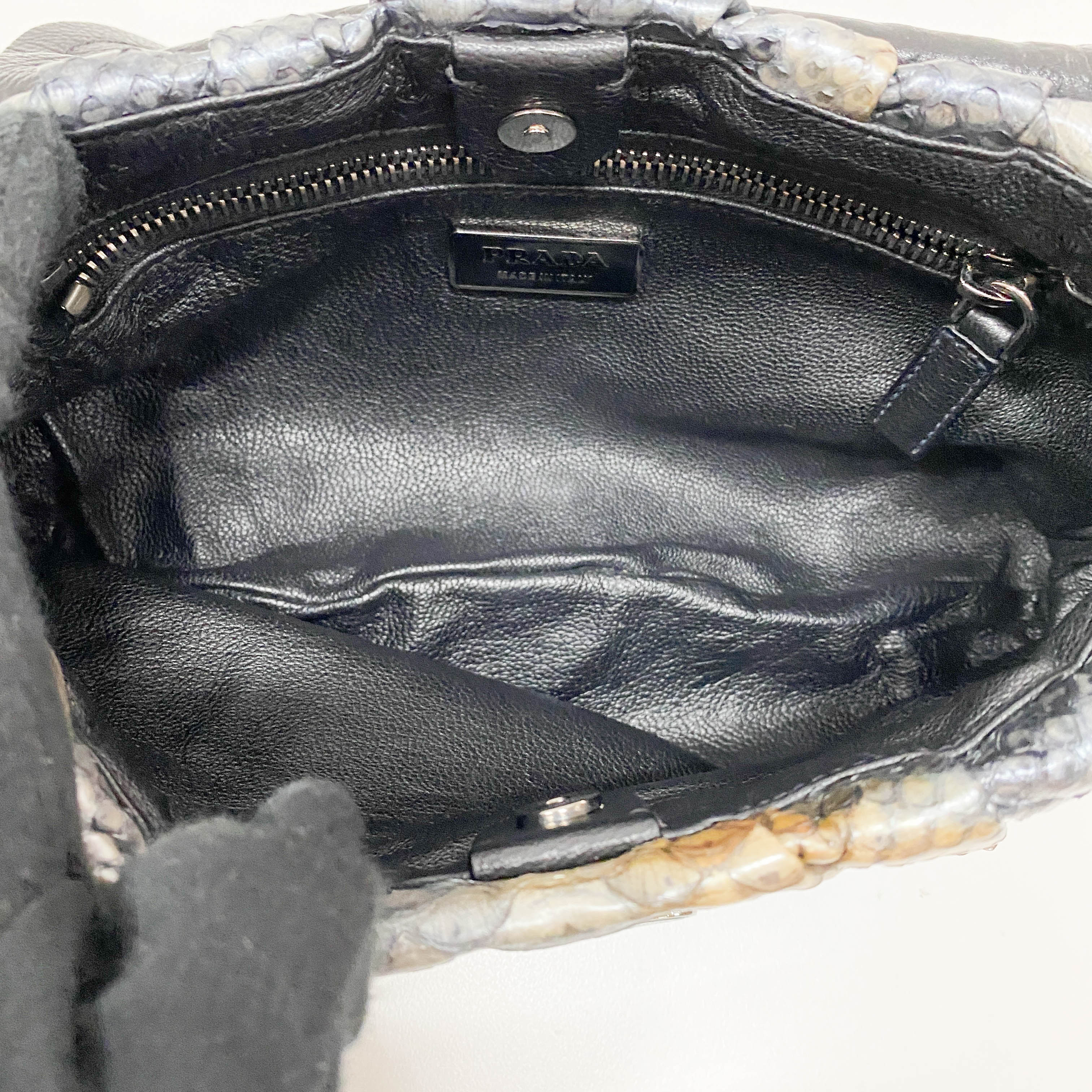 Grey Embossed Lizard Leather Shoulder Bag