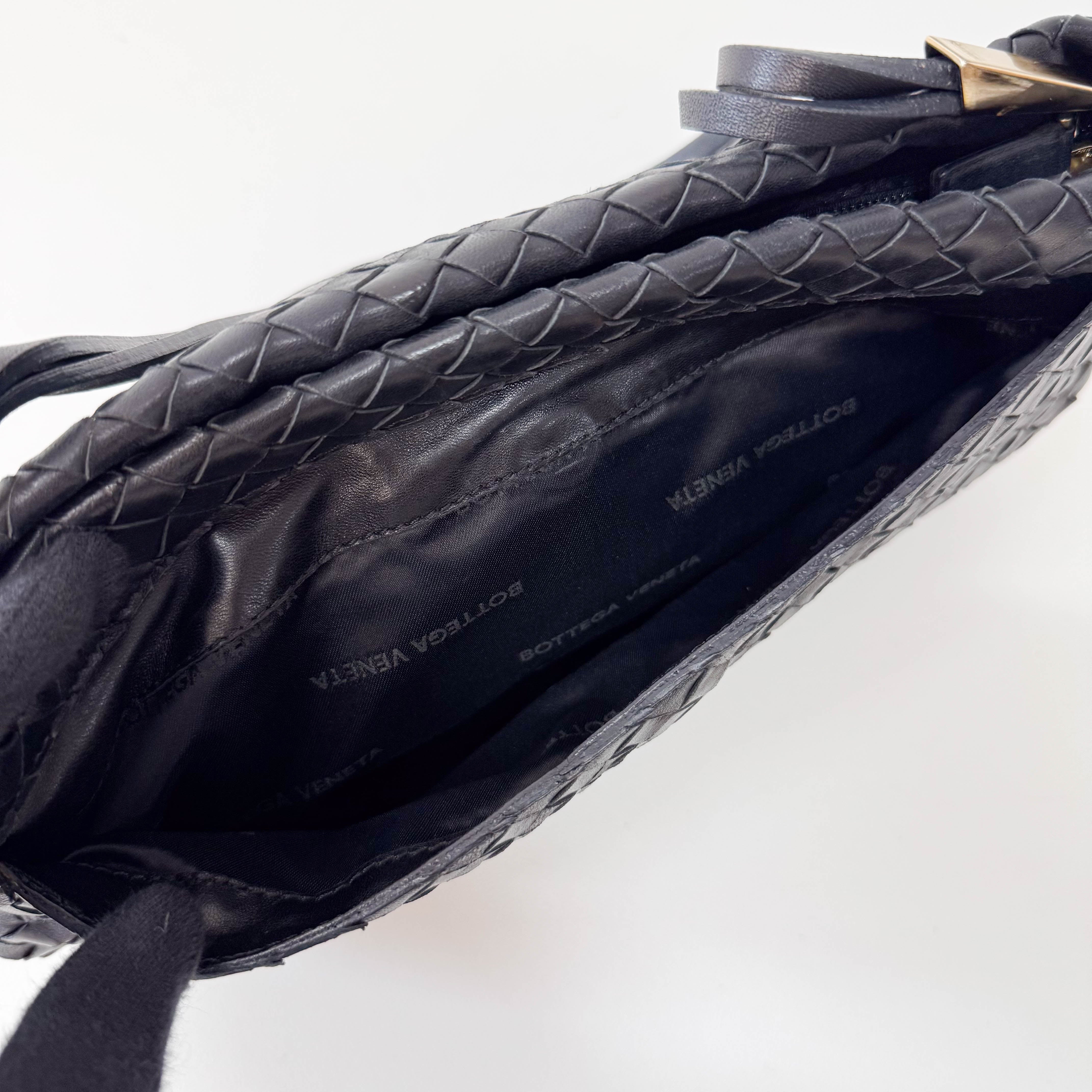 Intrecciato Black Leather Shoulder Bag