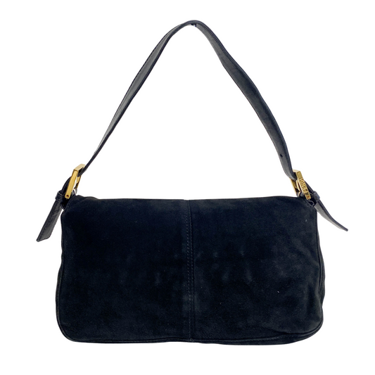 Baguette Black Suede Shoulder Bag