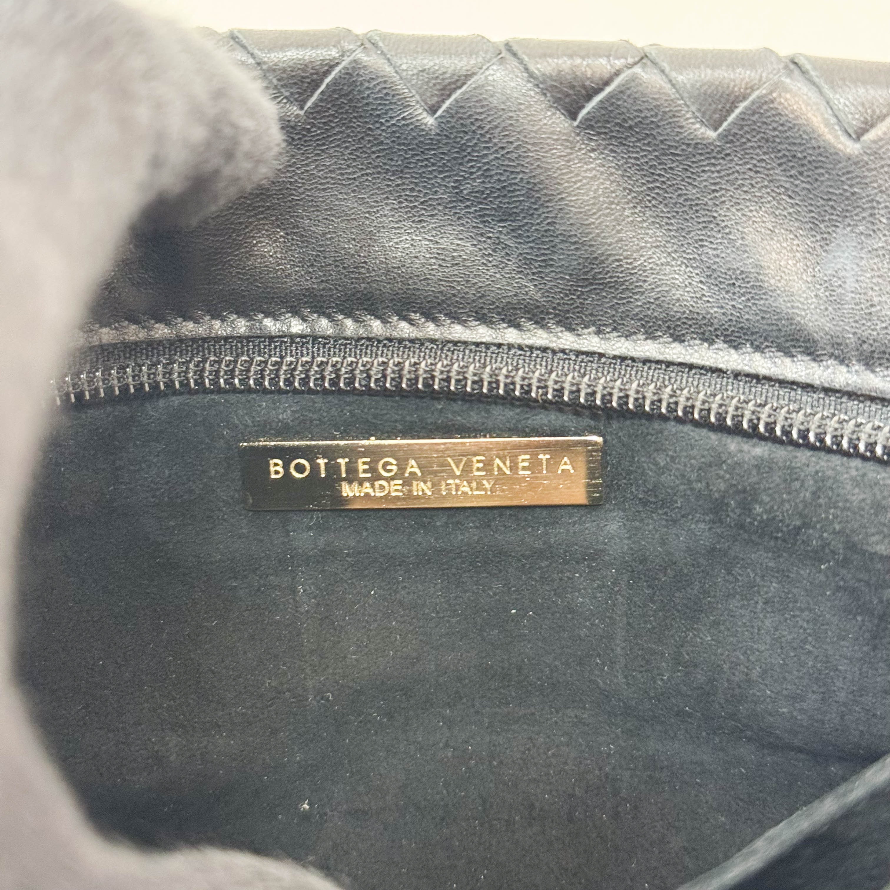 Intrecciato Black Leather Shoulder Bag