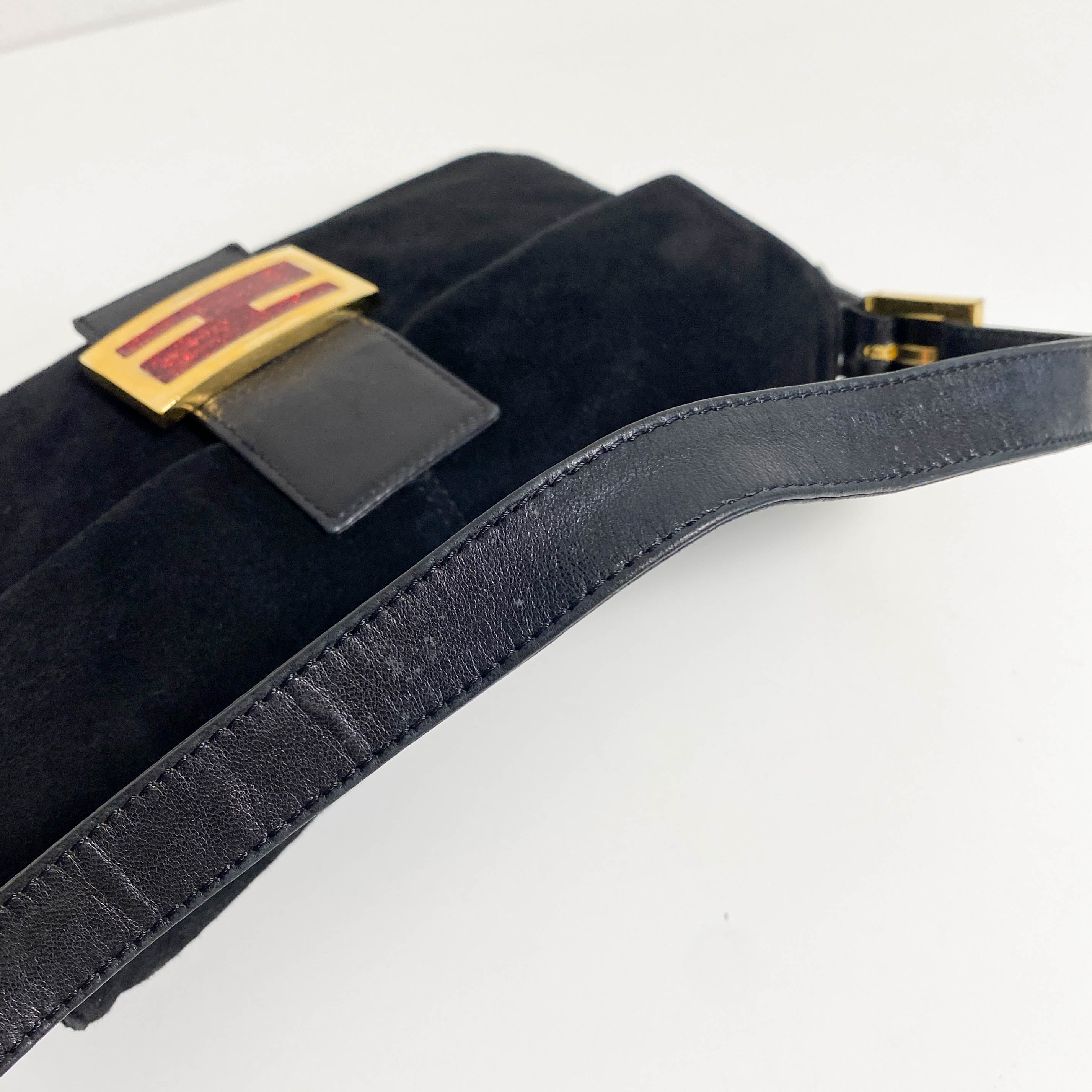 Baguette Black Suede Shoulder Bag