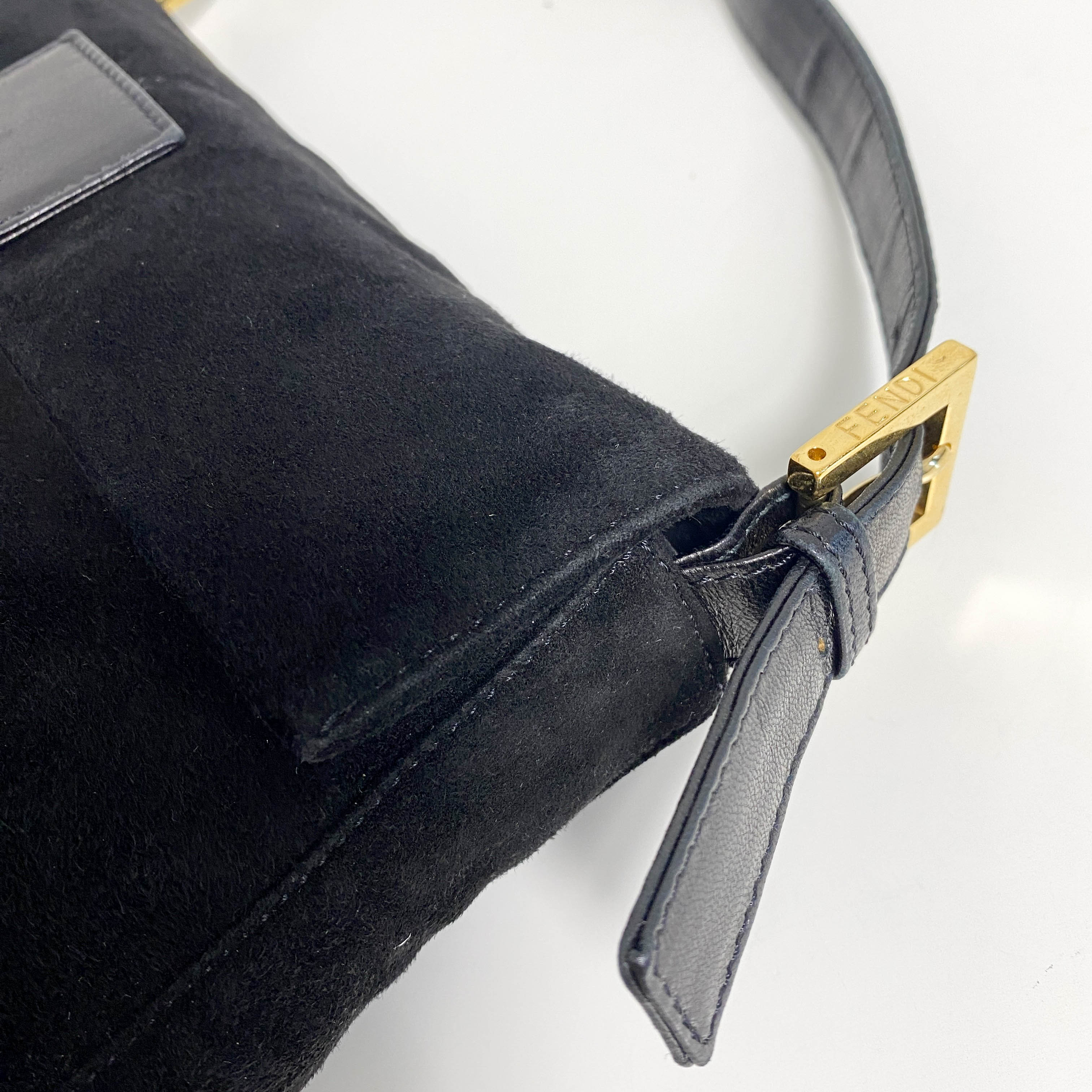 Baguette Black Suede Shoulder Bag
