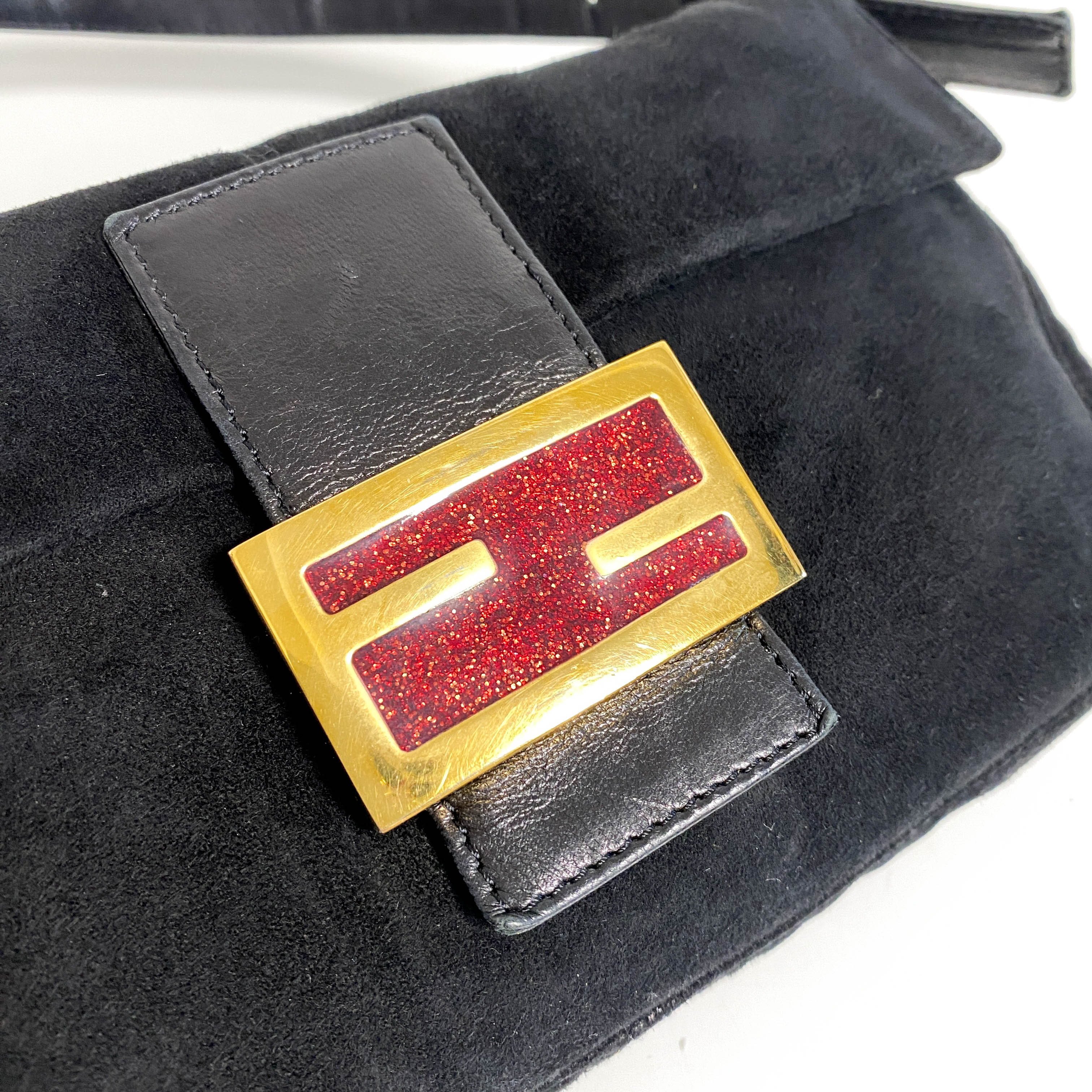 Baguette Black Suede Shoulder Bag