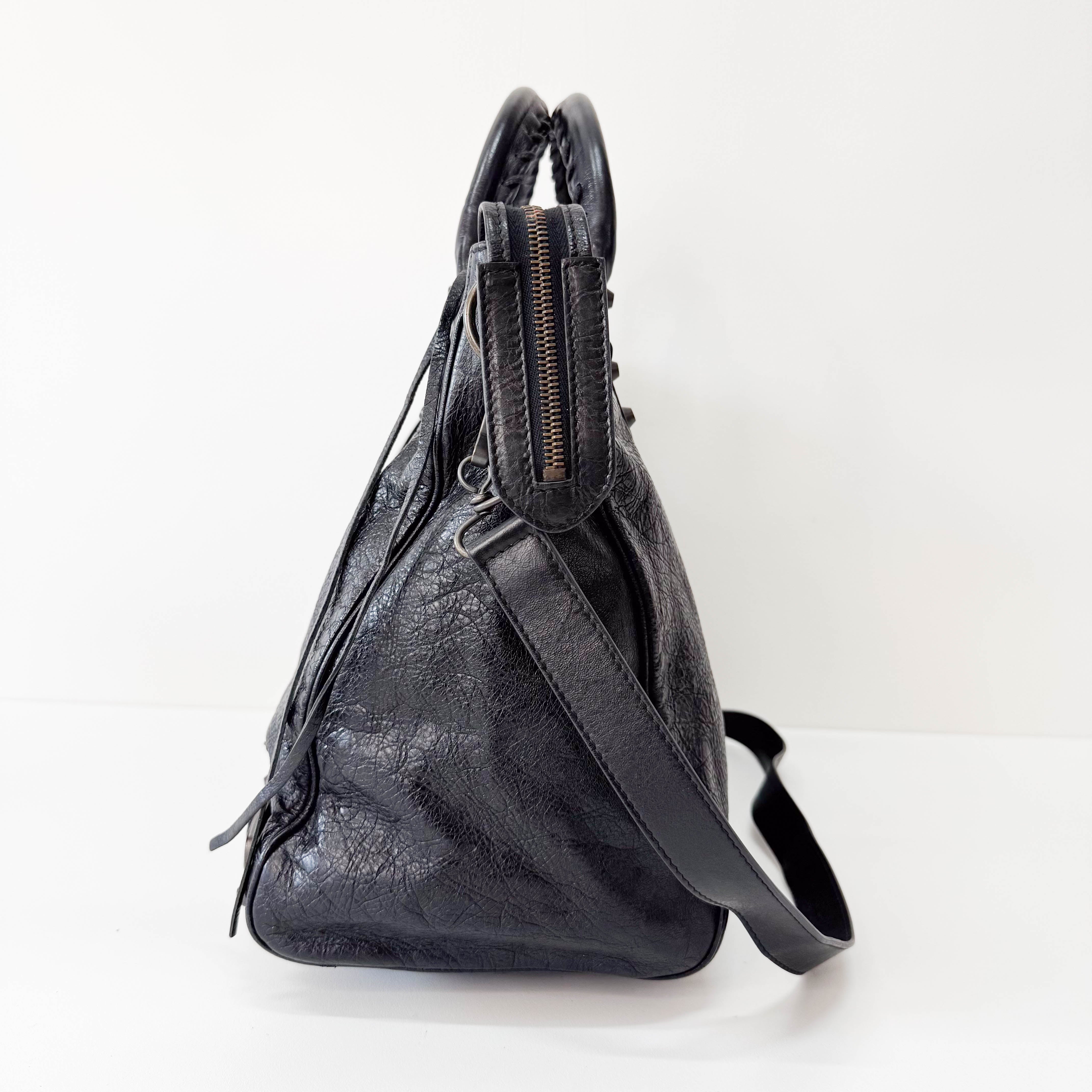 Black Leather Motocross Velo Giant 12 City Shoulder Bag