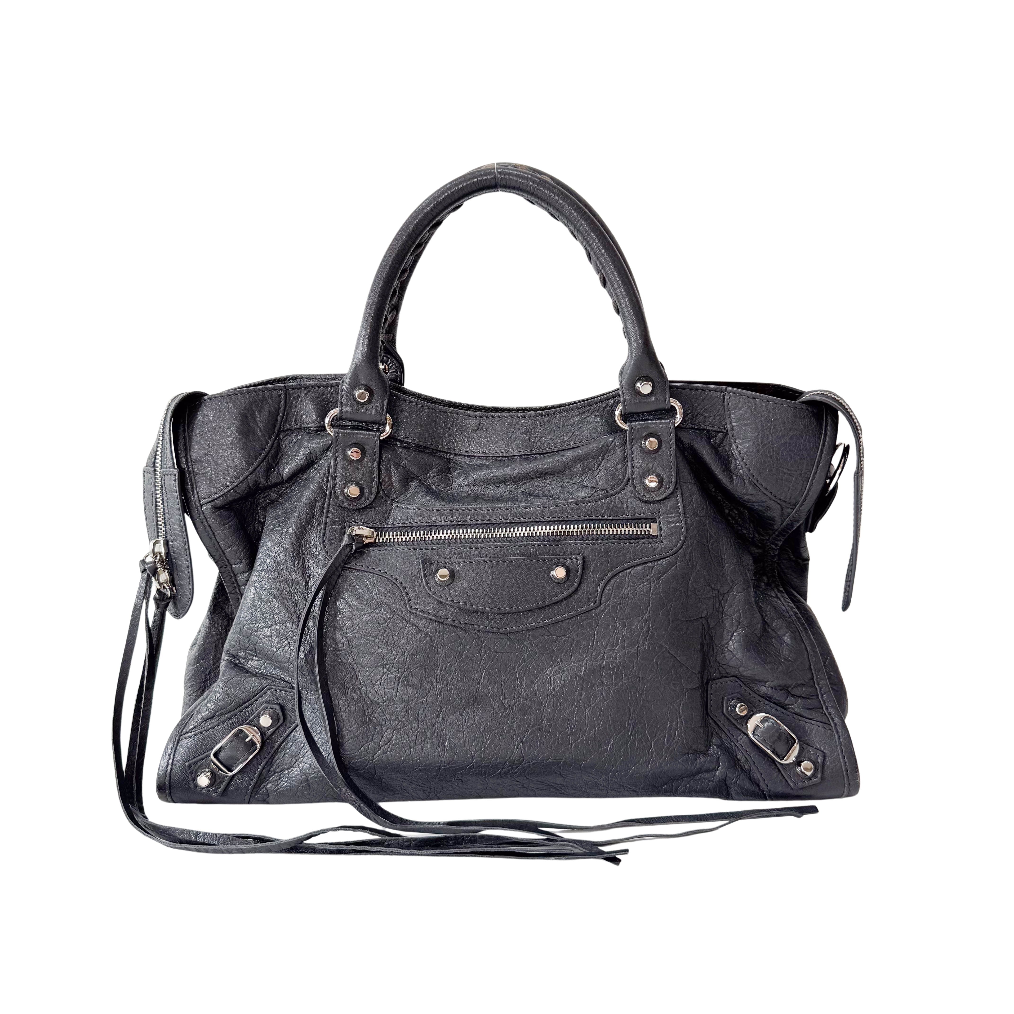 The City Grey Leather Two Way Bag