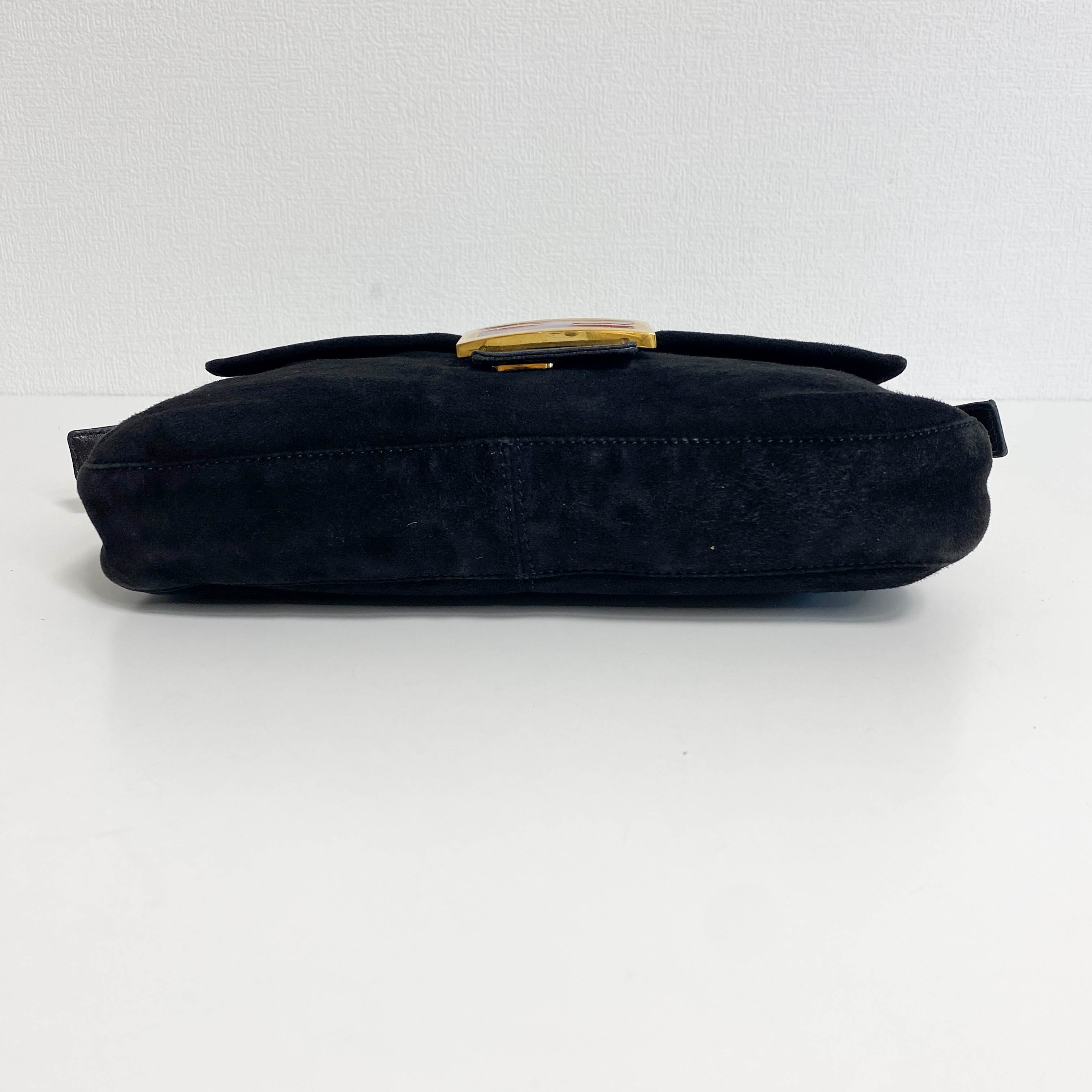 Baguette Black Suede Shoulder Bag