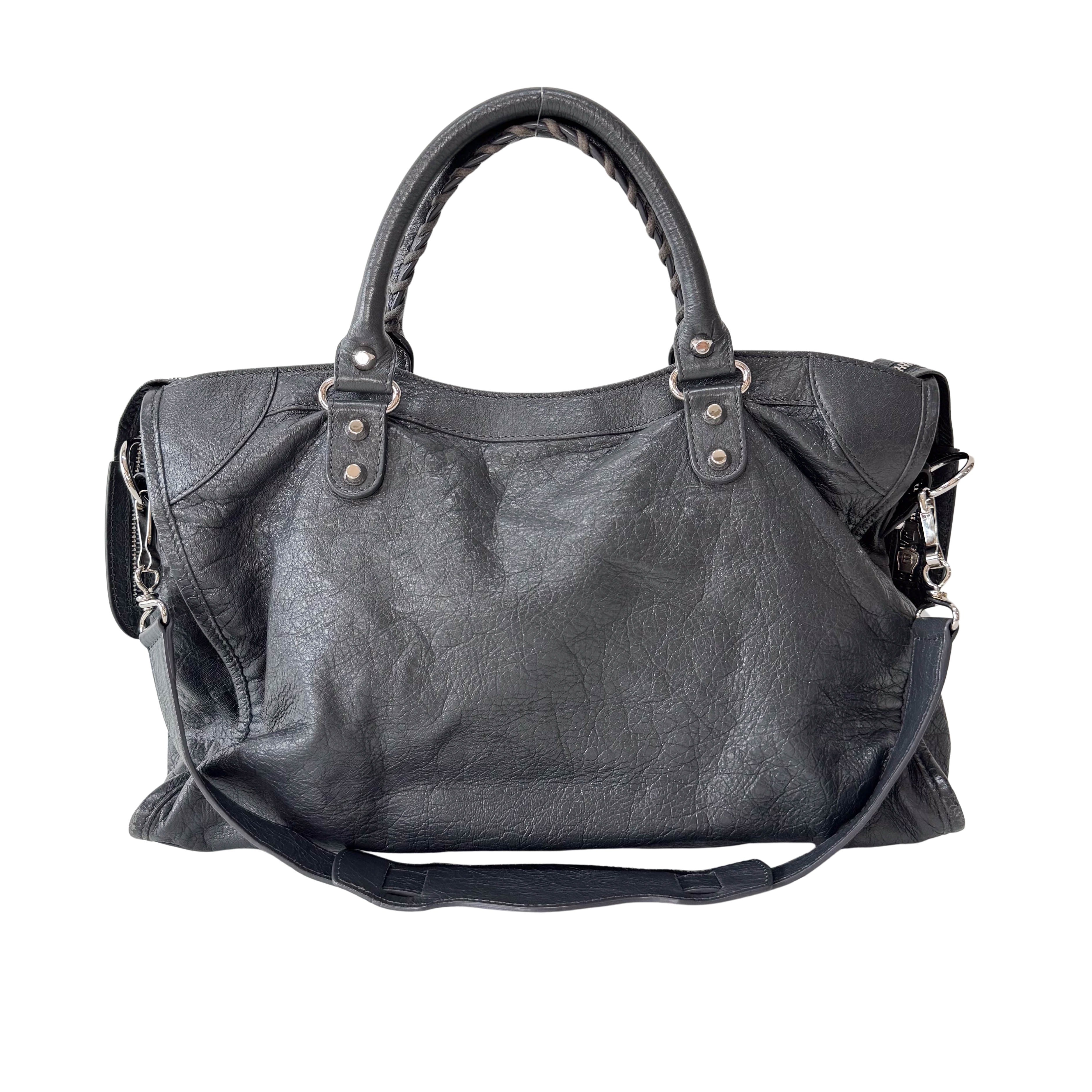 The City Grey Leather Two Way Bag
