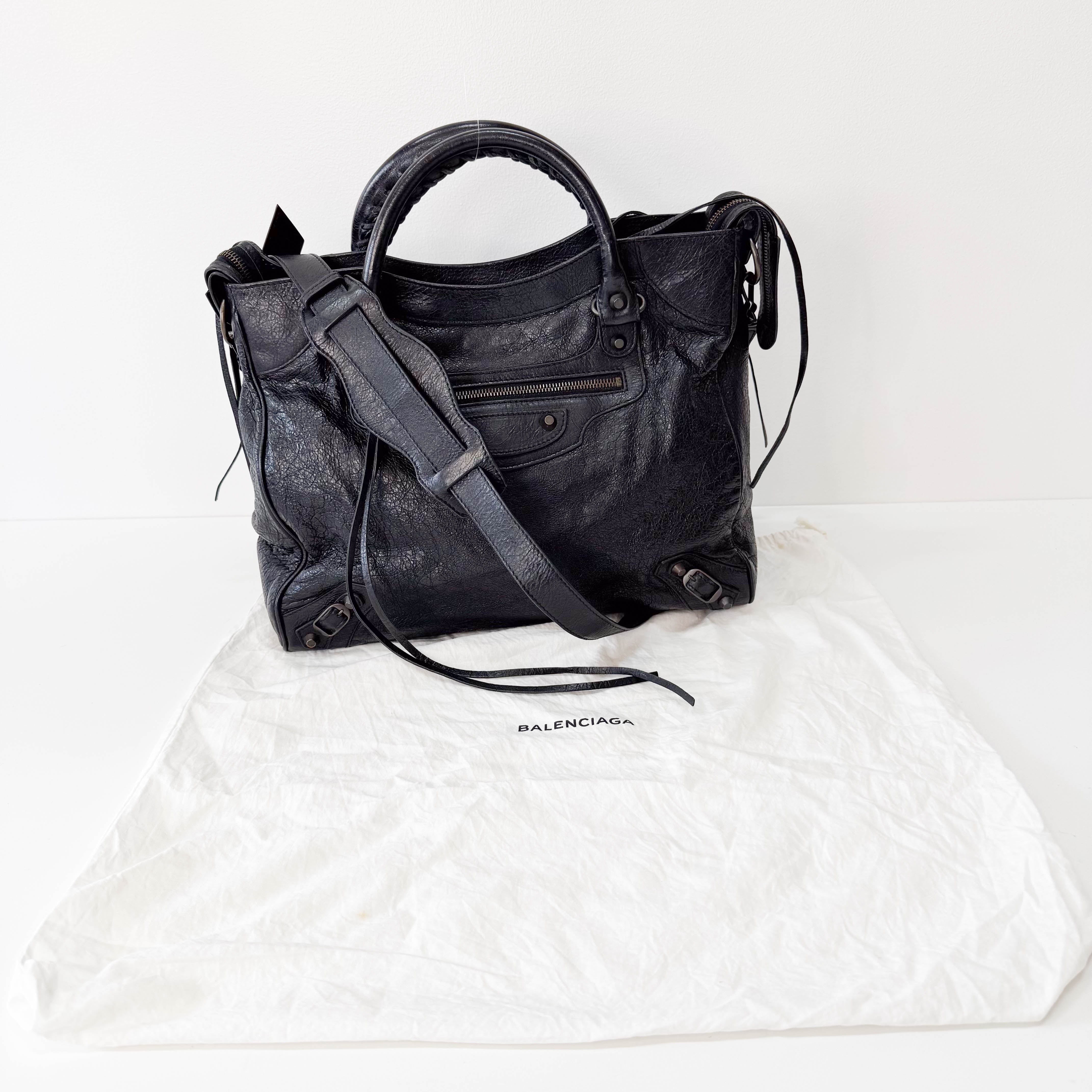 BALENCIAGA Black Leather Motocross Velo Giant 12 City Shoulder Bag