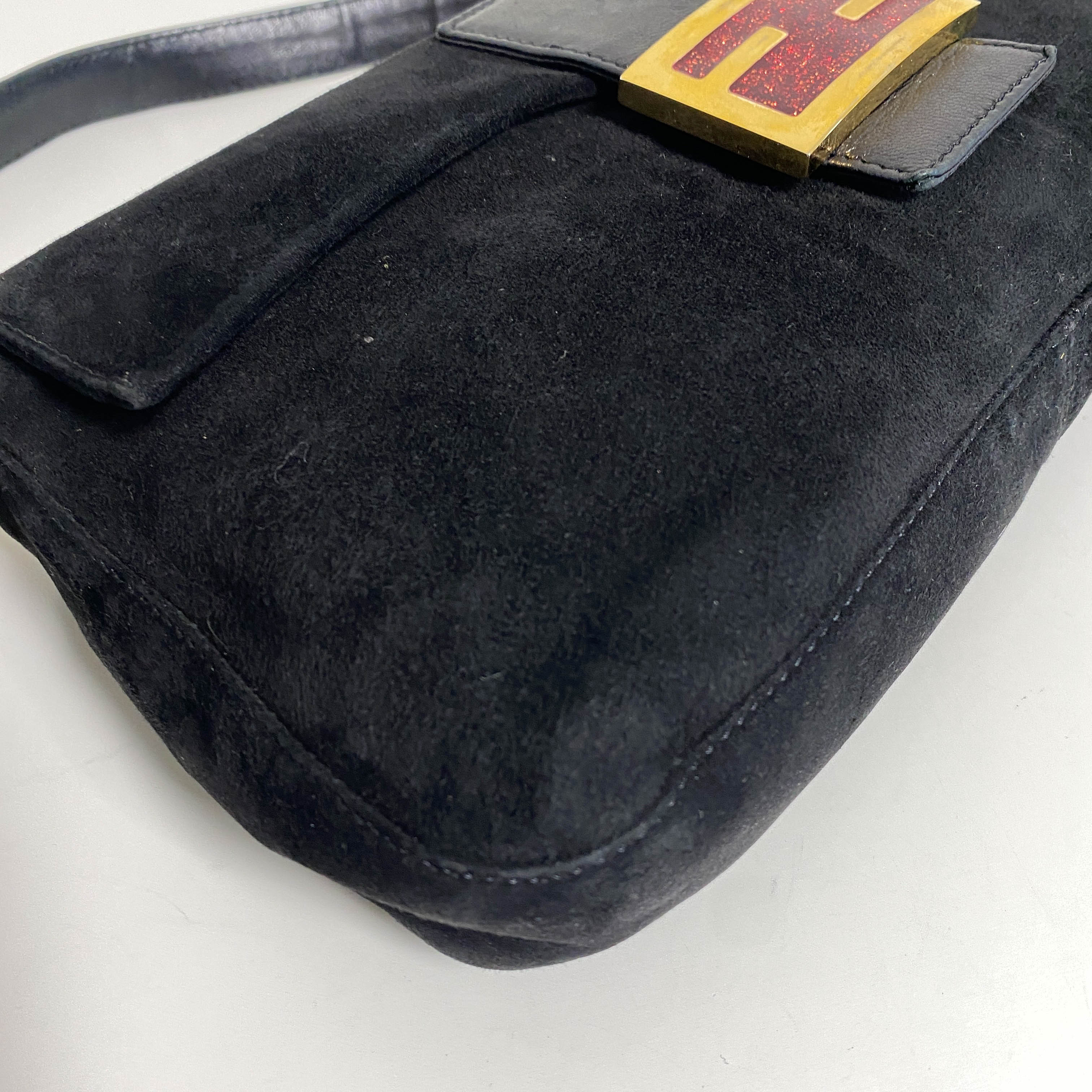 Baguette Black Suede Shoulder Bag