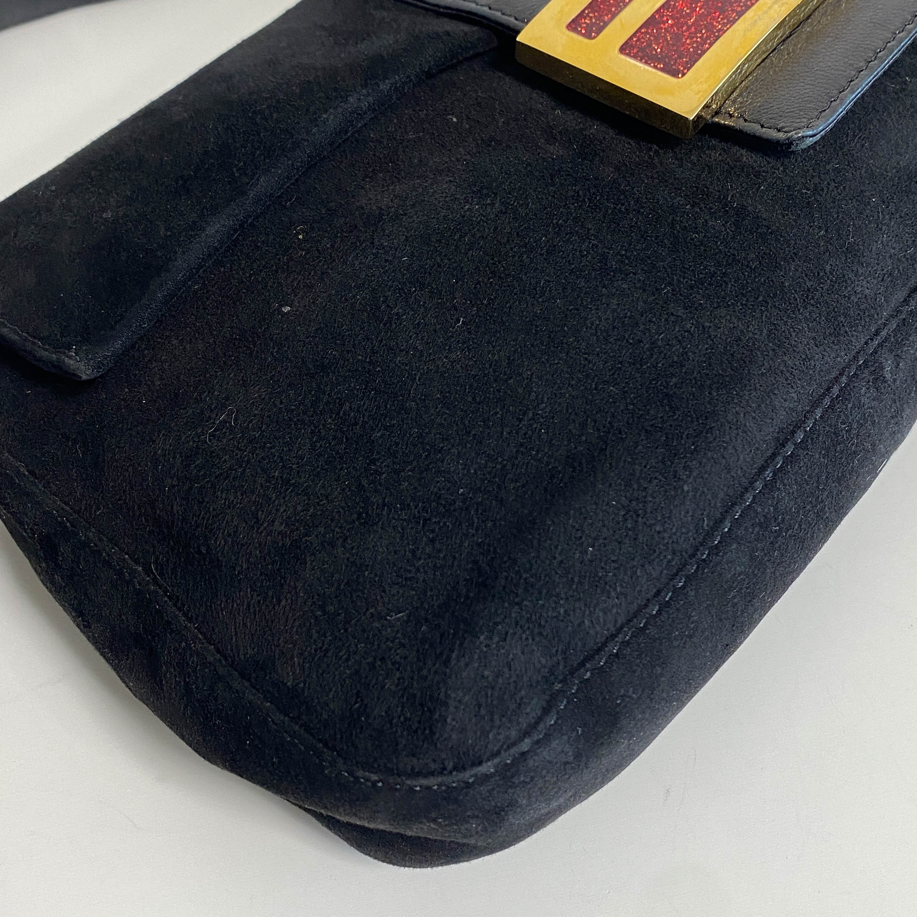 Baguette Black Suede Shoulder Bag