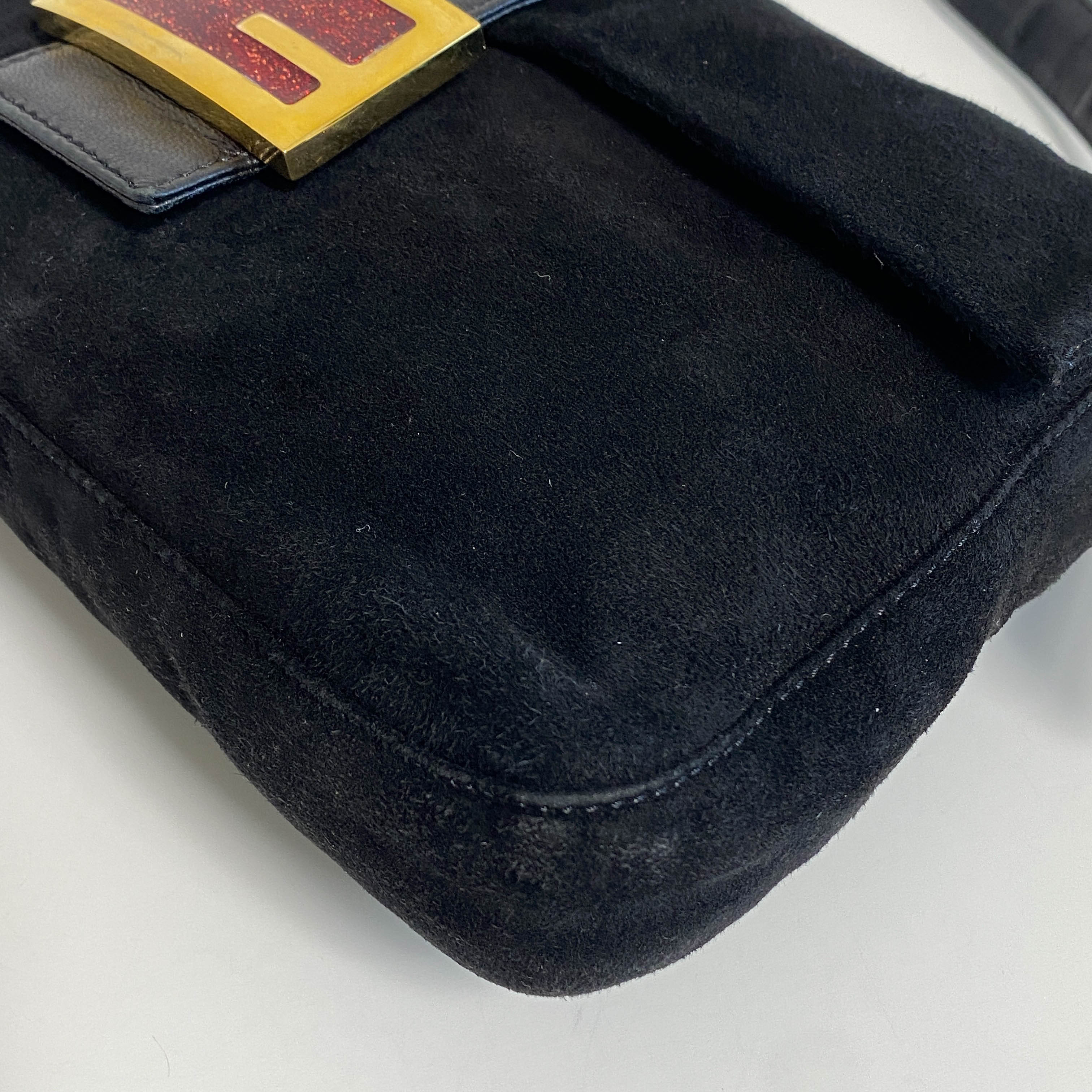 Baguette Black Suede Shoulder Bag