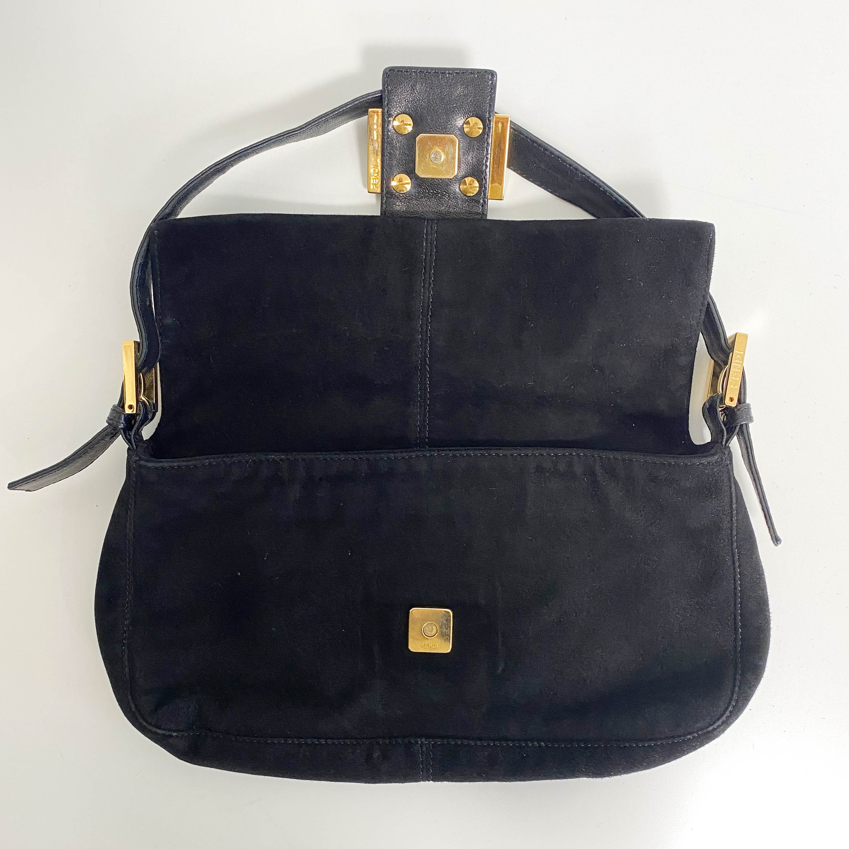 Baguette Black Suede Shoulder Bag