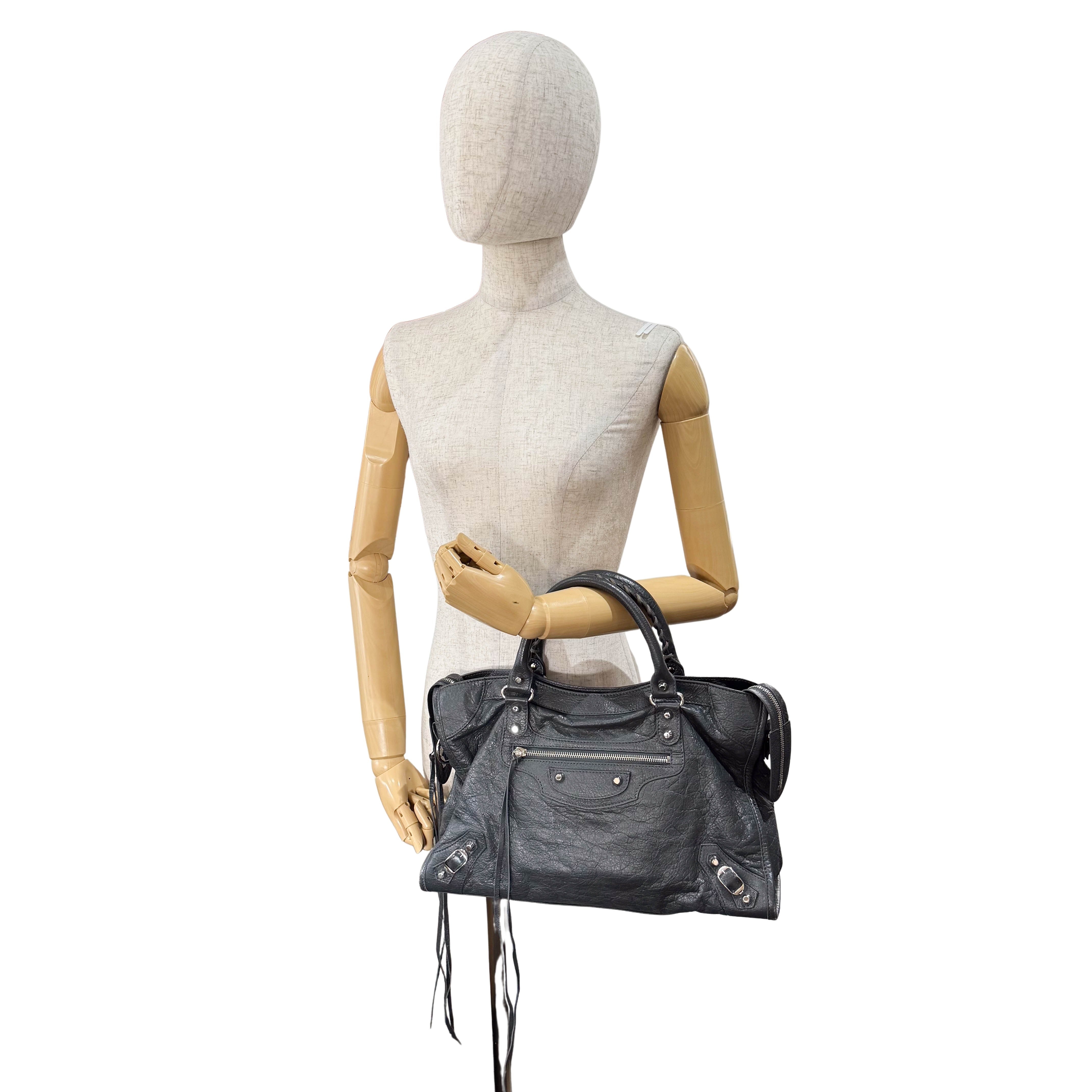 The City Grey Leather Two Way Bag