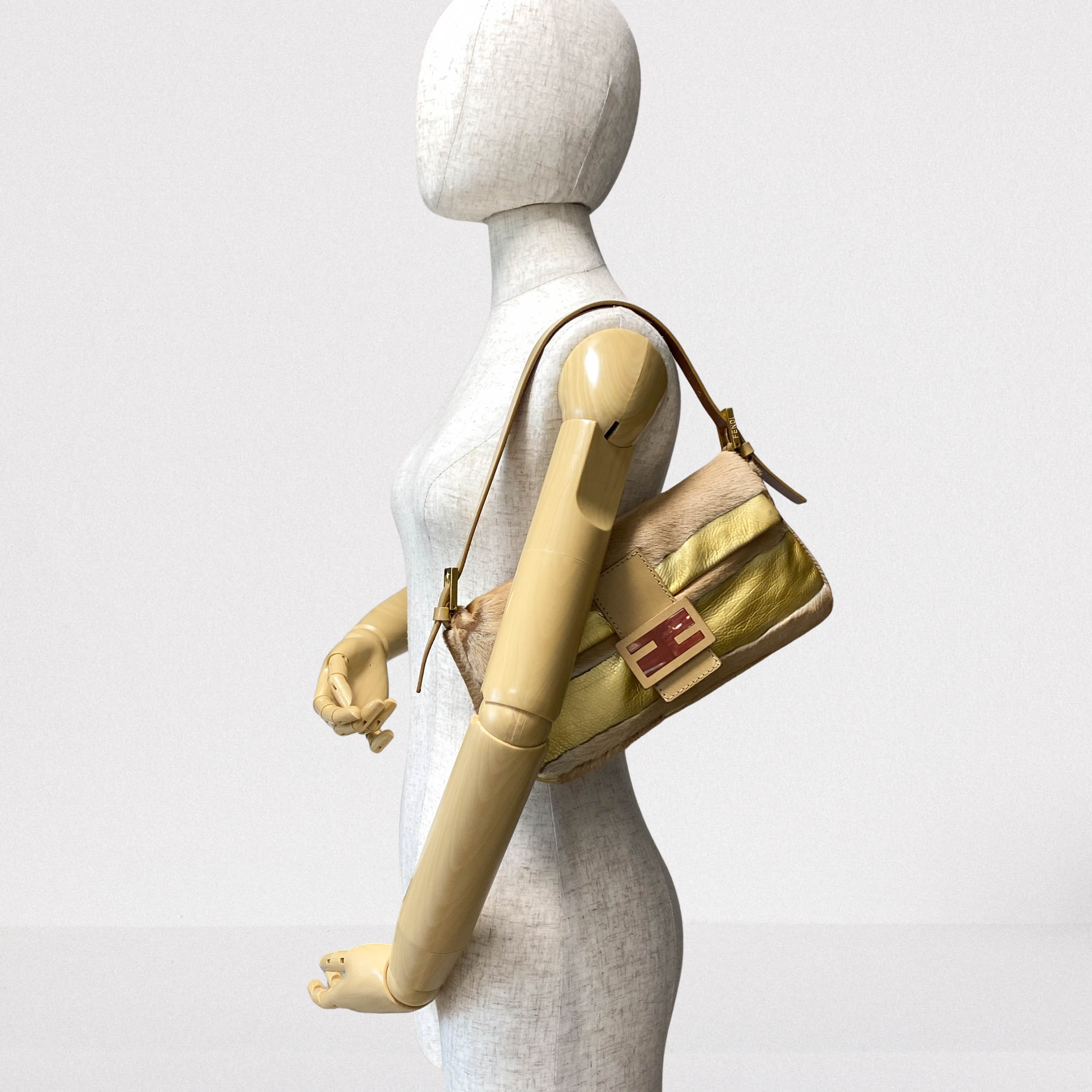 Baguette Pony Hair Gold Shoulder Bag