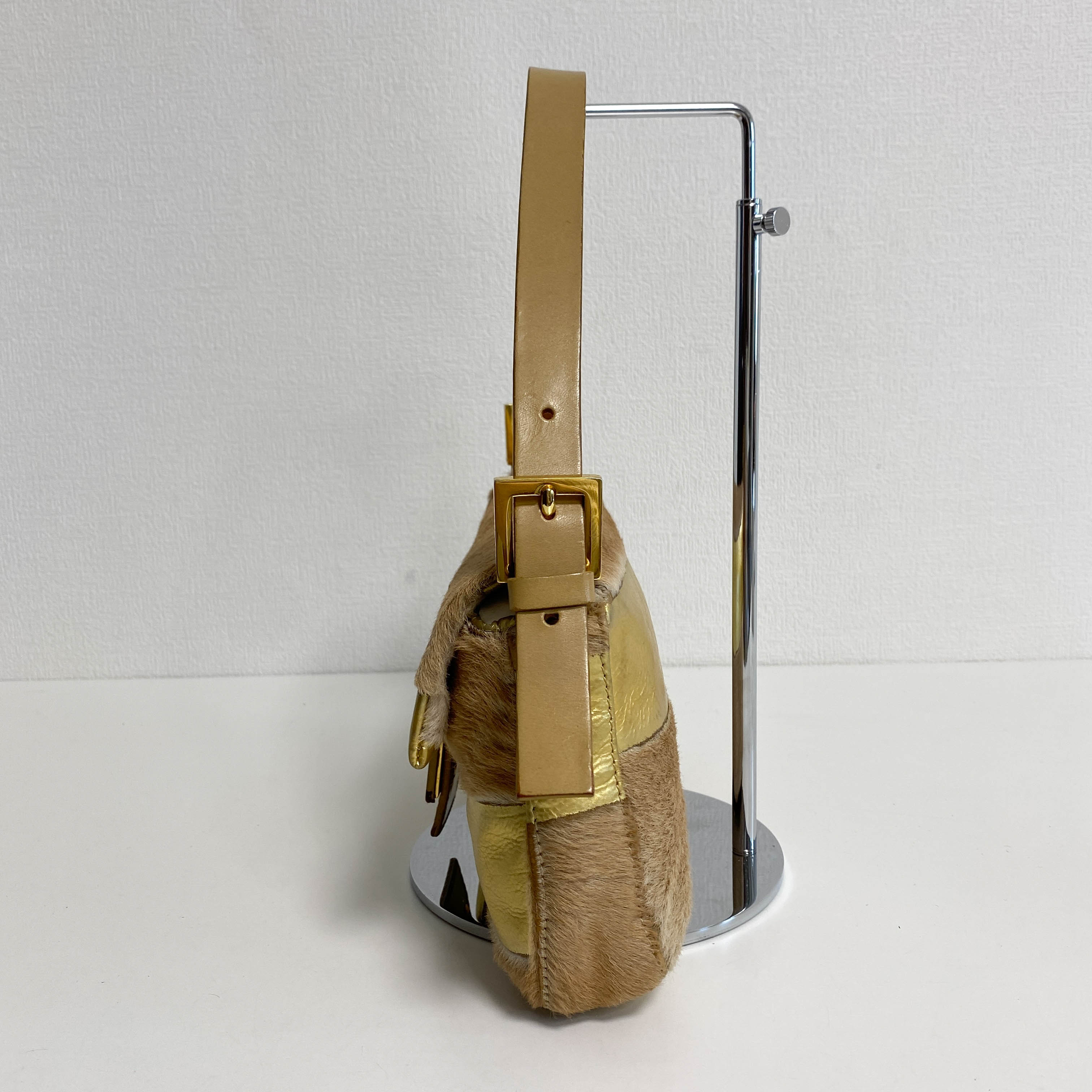 Baguette Pony Hair Gold Shoulder Bag