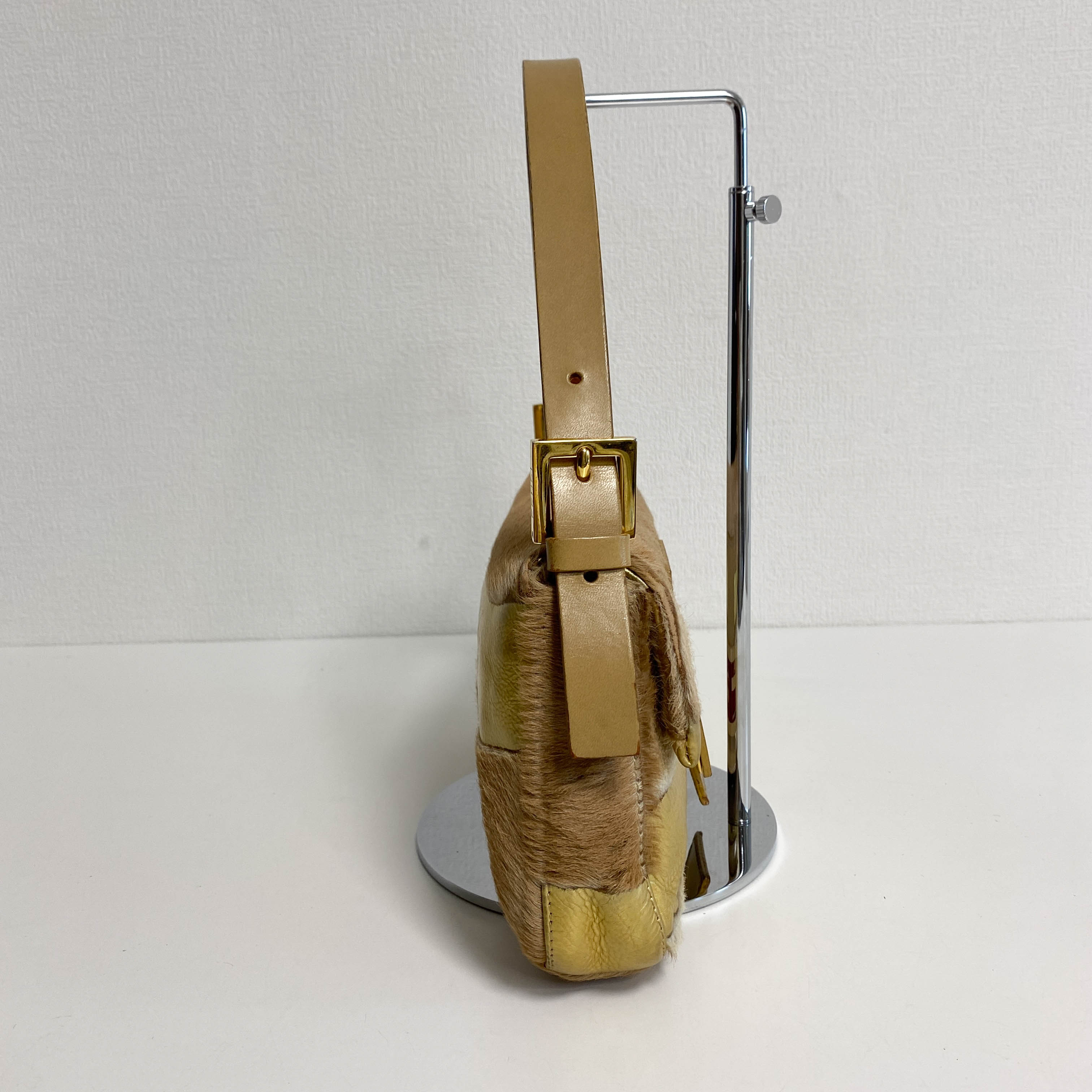 Baguette Pony Hair Gold Shoulder Bag