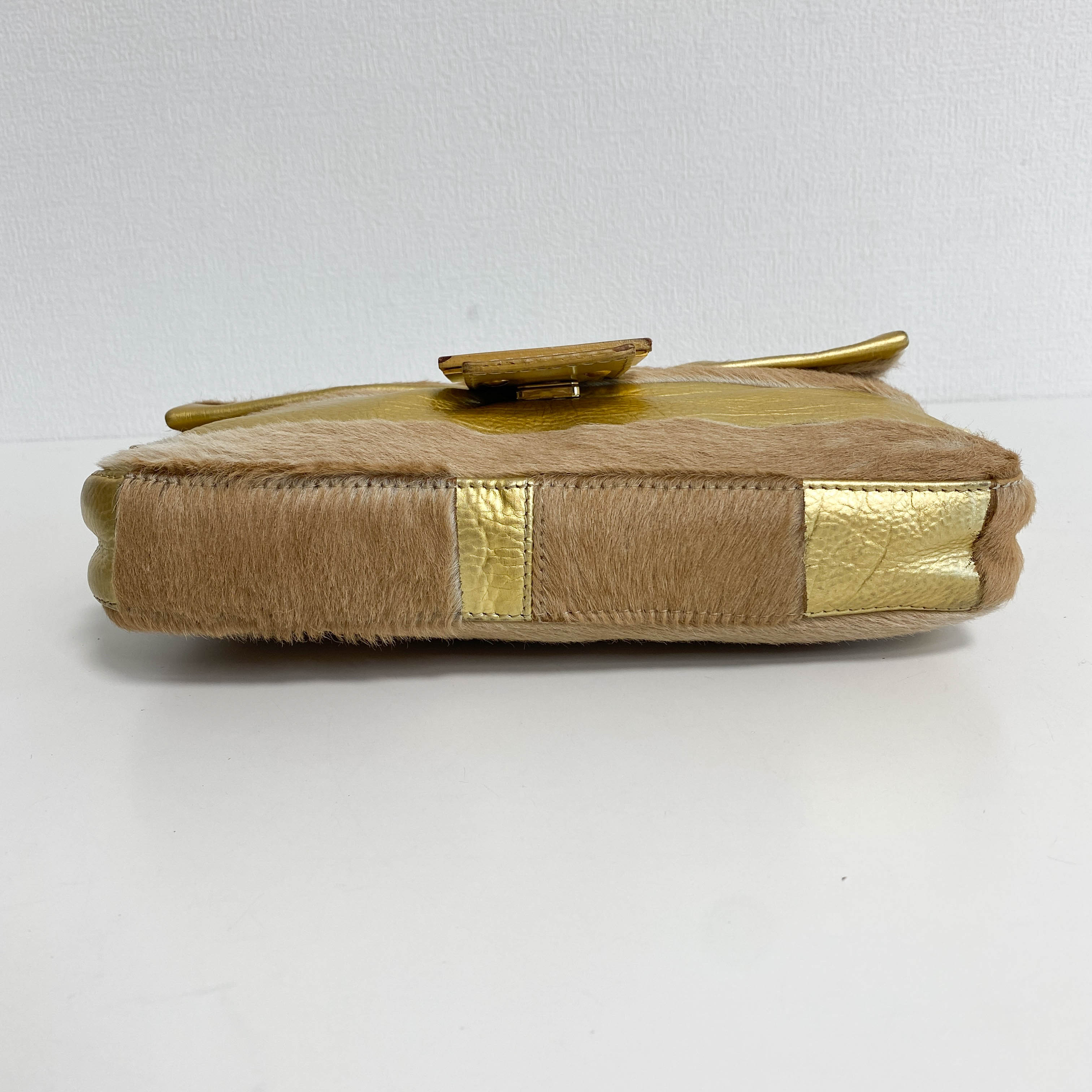 Baguette Pony Hair Gold Shoulder Bag