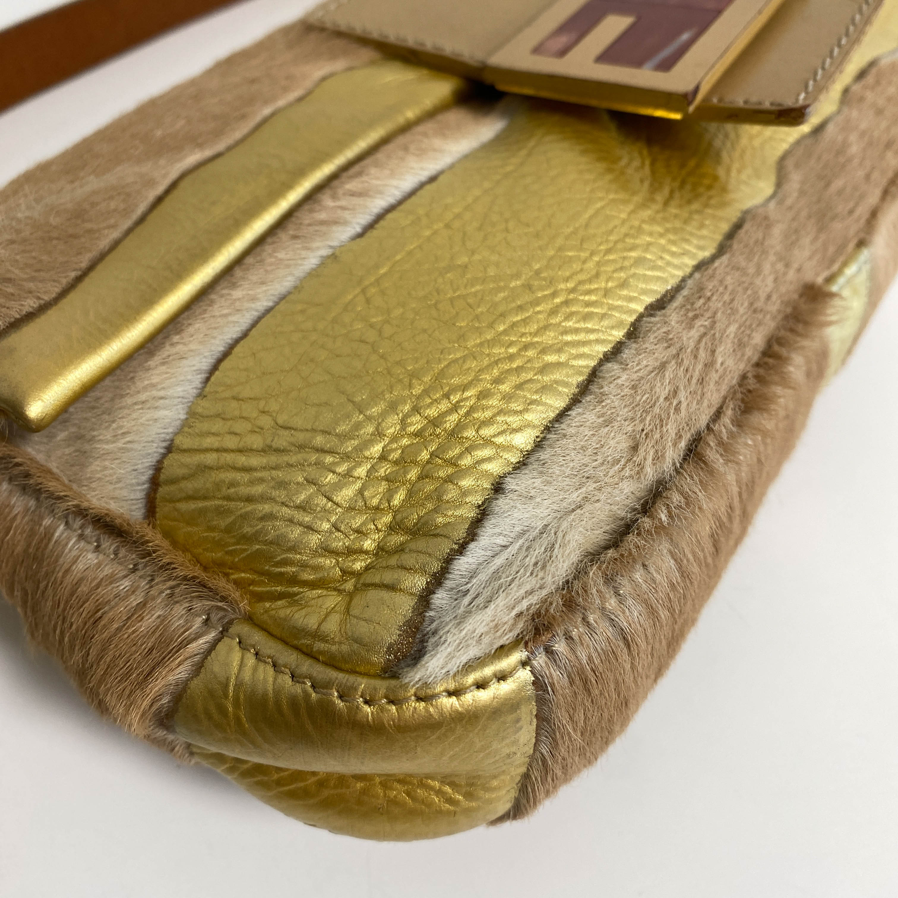 Baguette Pony Hair Gold Shoulder Bag