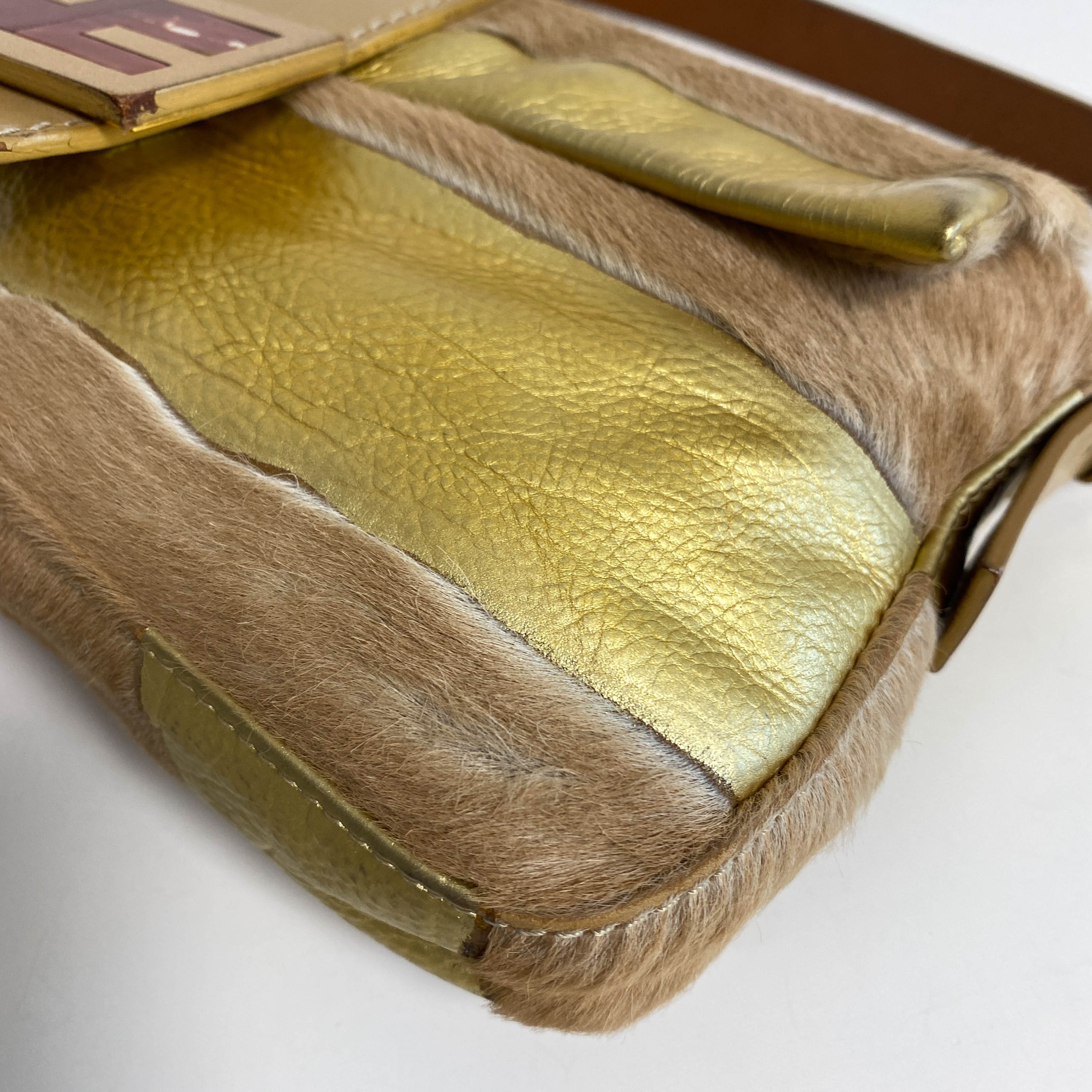 Baguette Pony Hair Gold Shoulder Bag