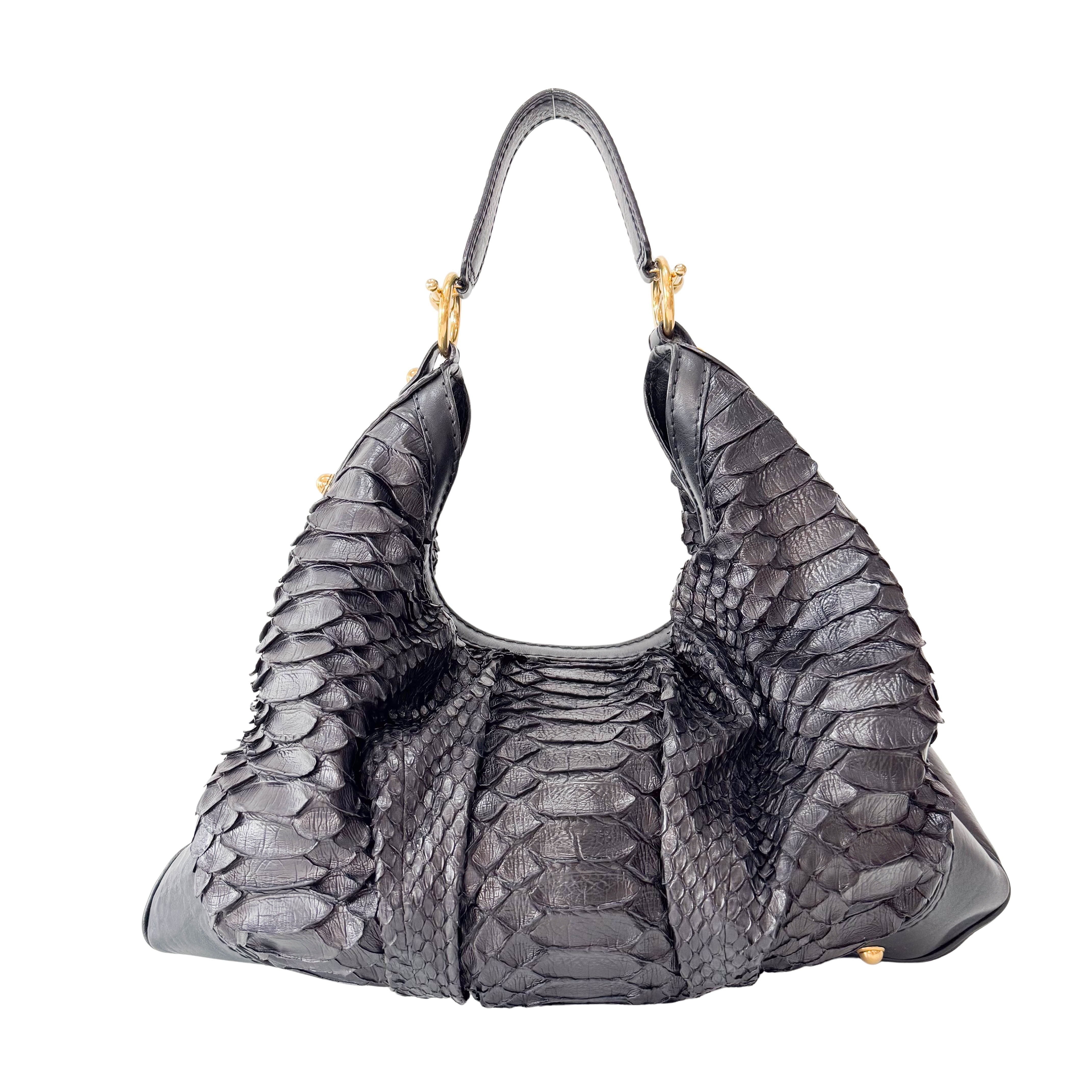 Black Embossed Leather Shoulder Bag