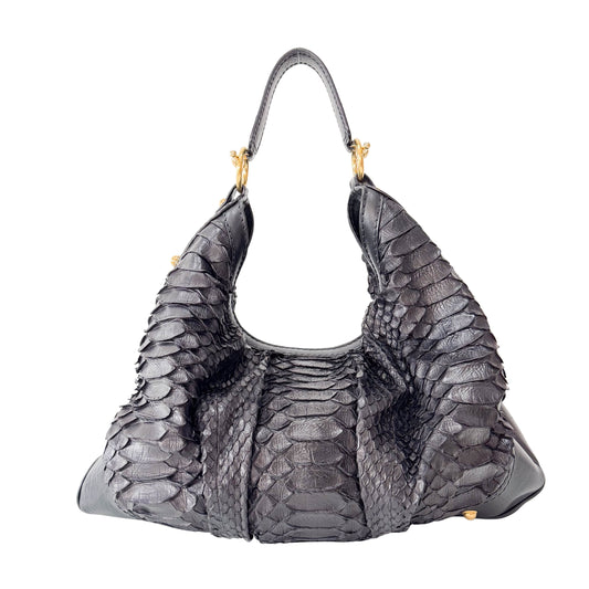 Black Embossed Leather Shoulder Bag