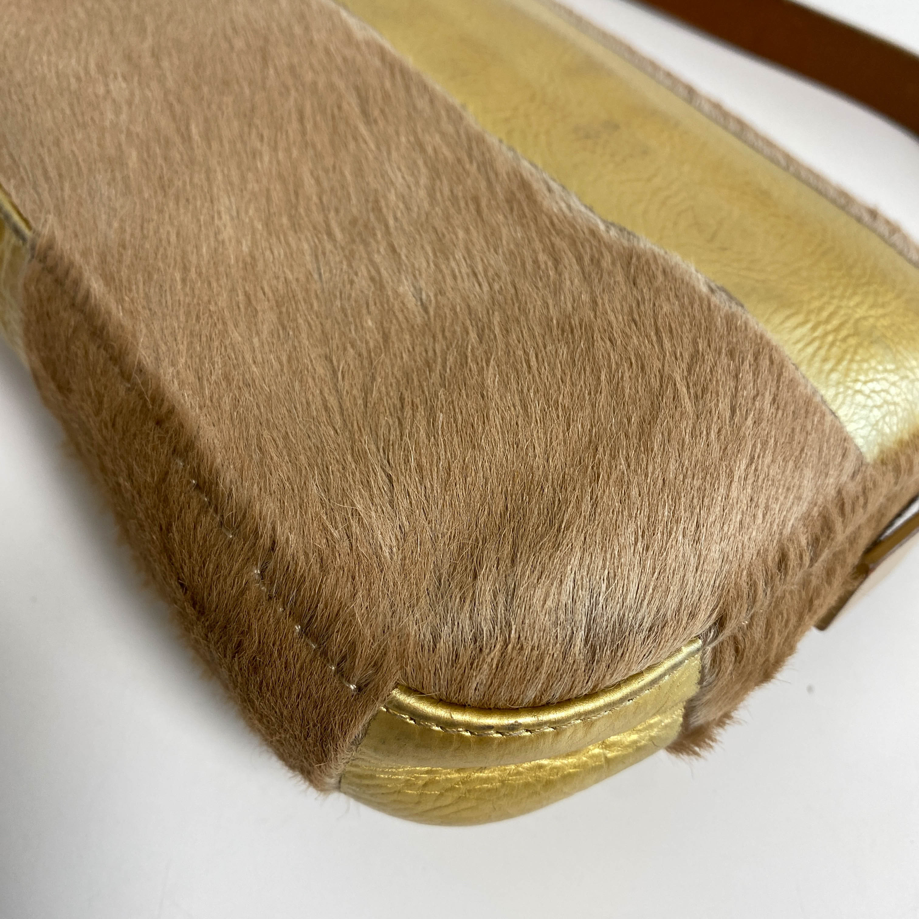 Baguette Pony Hair Gold Shoulder Bag
