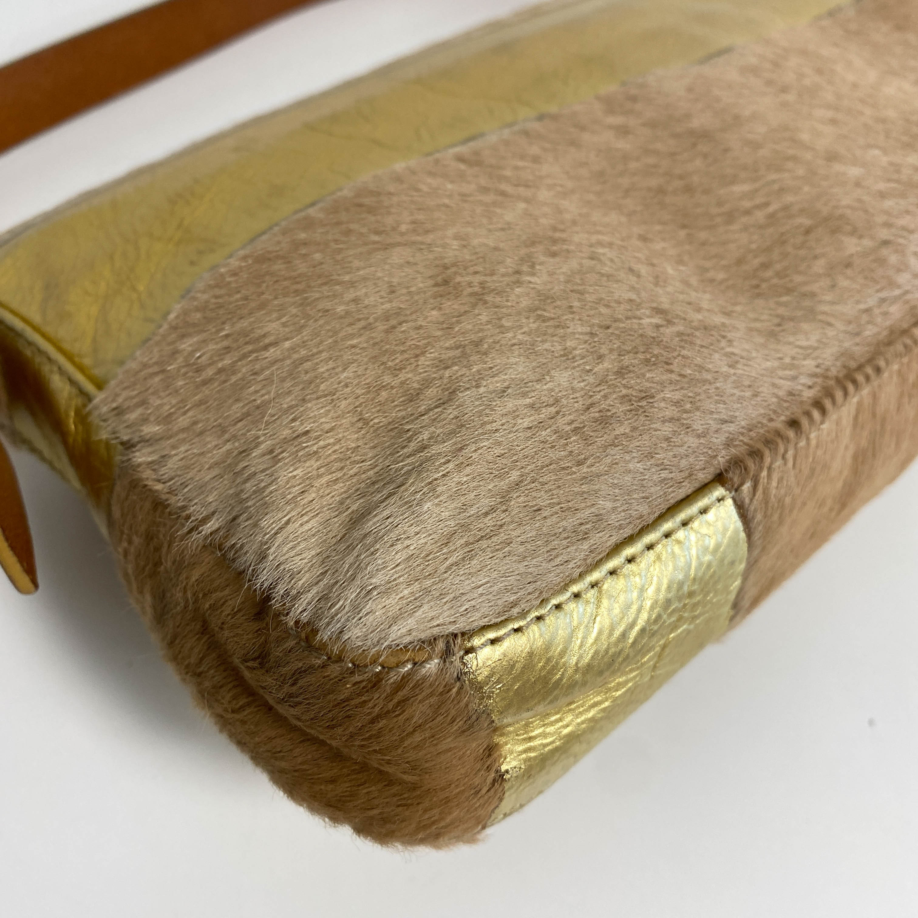Baguette Pony Hair Gold Shoulder Bag