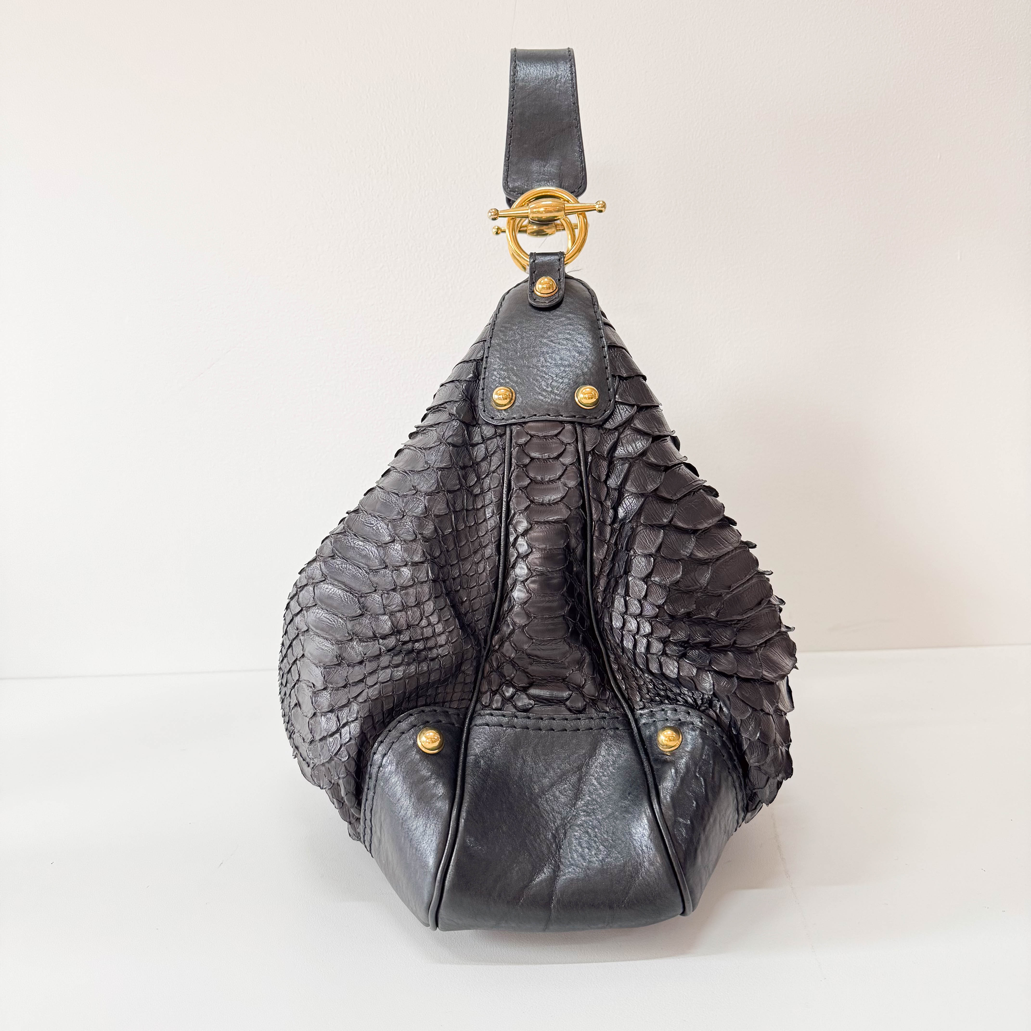 Black Embossed Leather Shoulder Bag