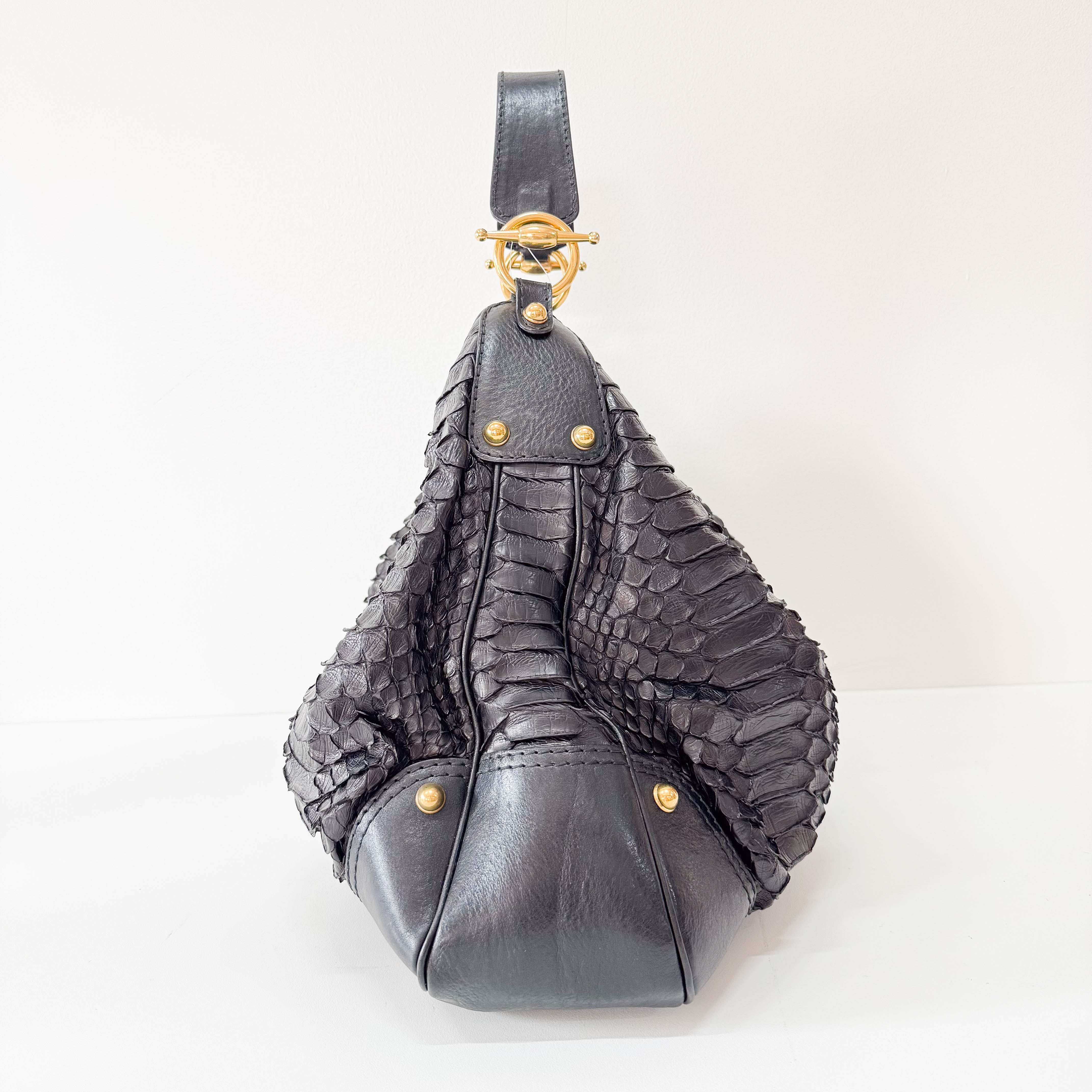 Black Embossed Leather Shoulder Bag