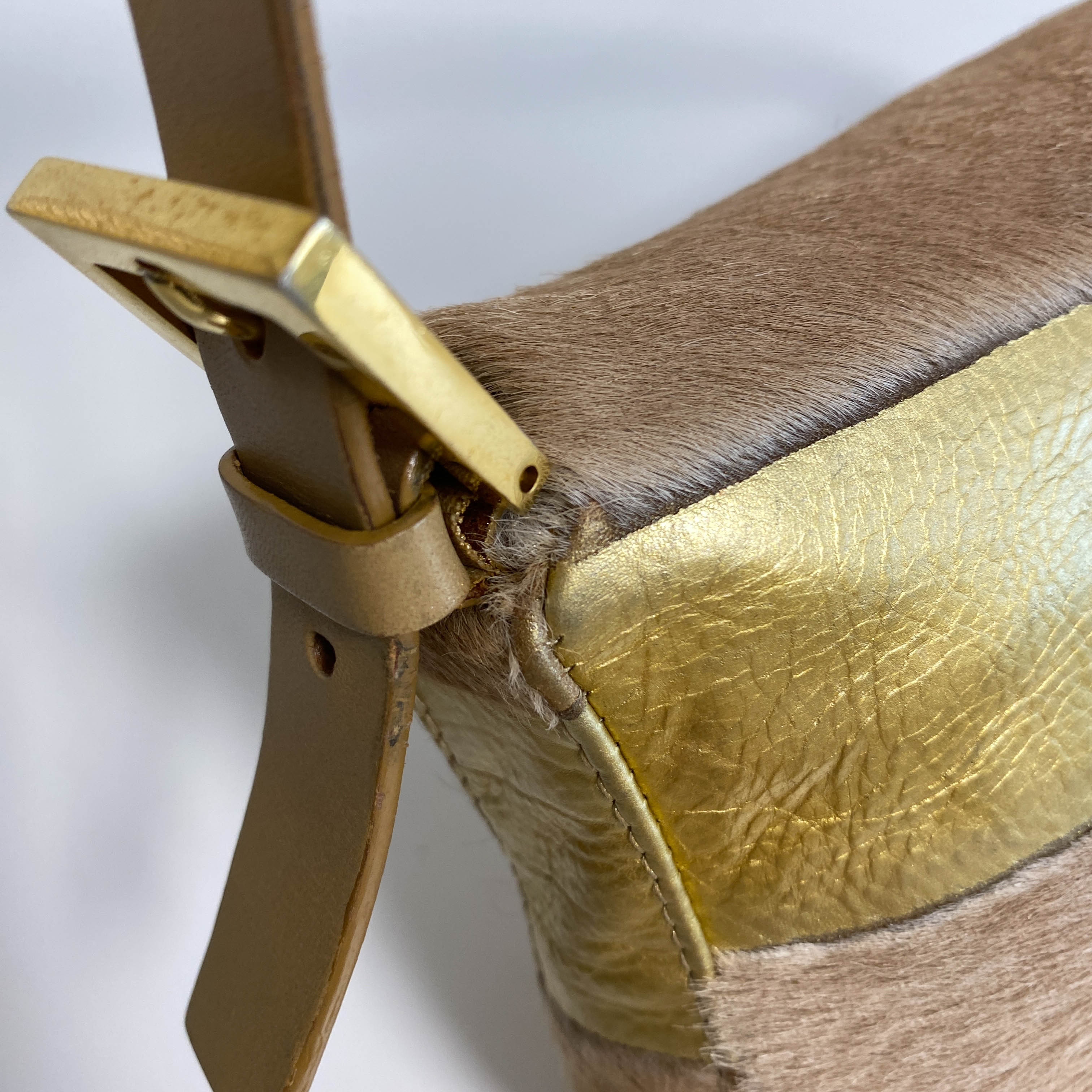 Baguette Pony Hair Gold Shoulder Bag